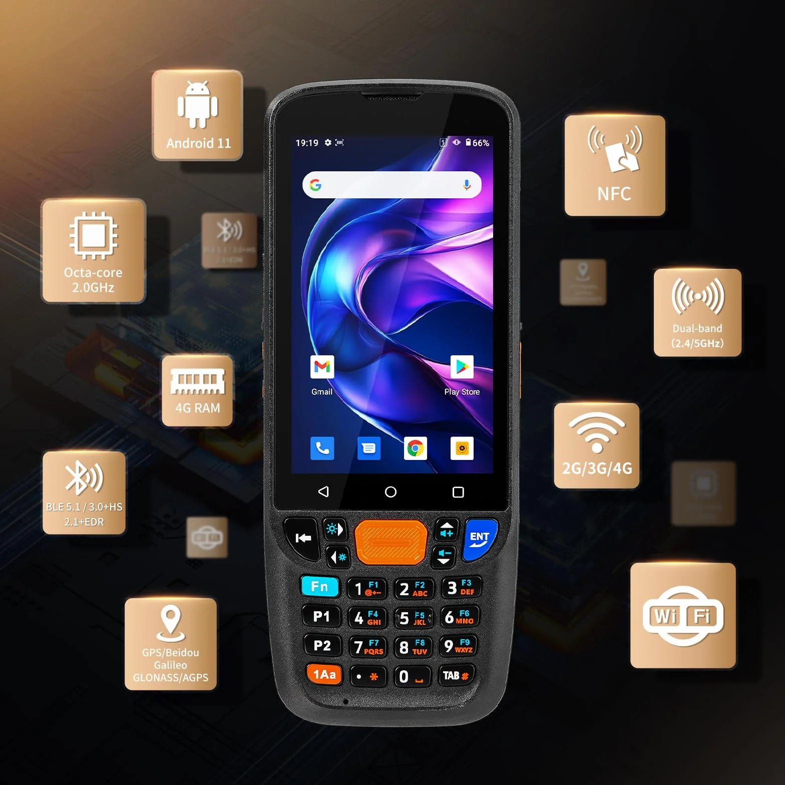 NETUM Escáner de Código de Barras Android 11, 4+64 GB, HS7 1D 2D, IP67 Q500