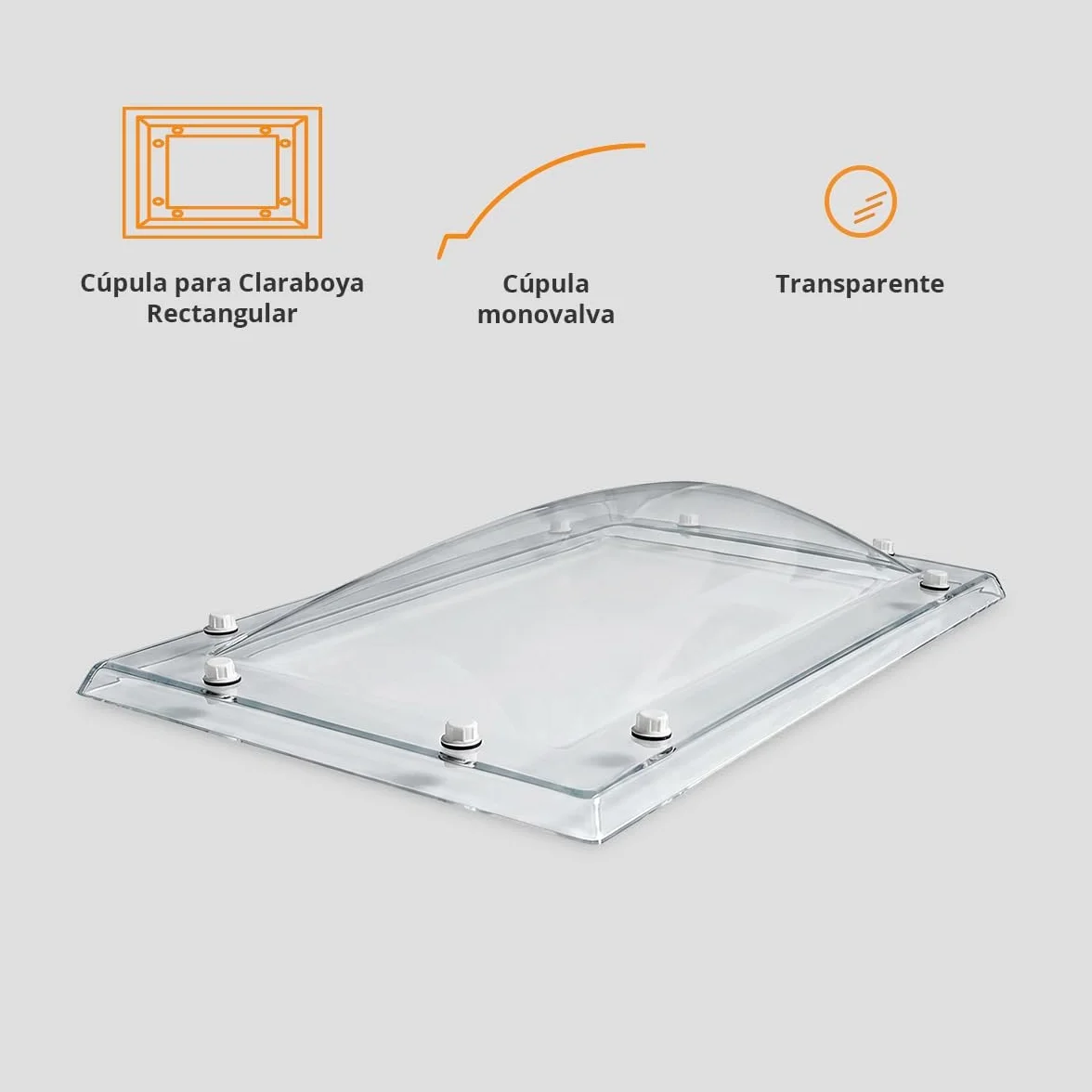 Cúpula Transparente para Claraboya techo Rectangular - Incluye Juntas, Fijaciones y Accesorios de Montaje - Tragaluz - Fabricada en Metacrilato - CxD = 40 x 70 cm - ExF = 54 x 84 cm