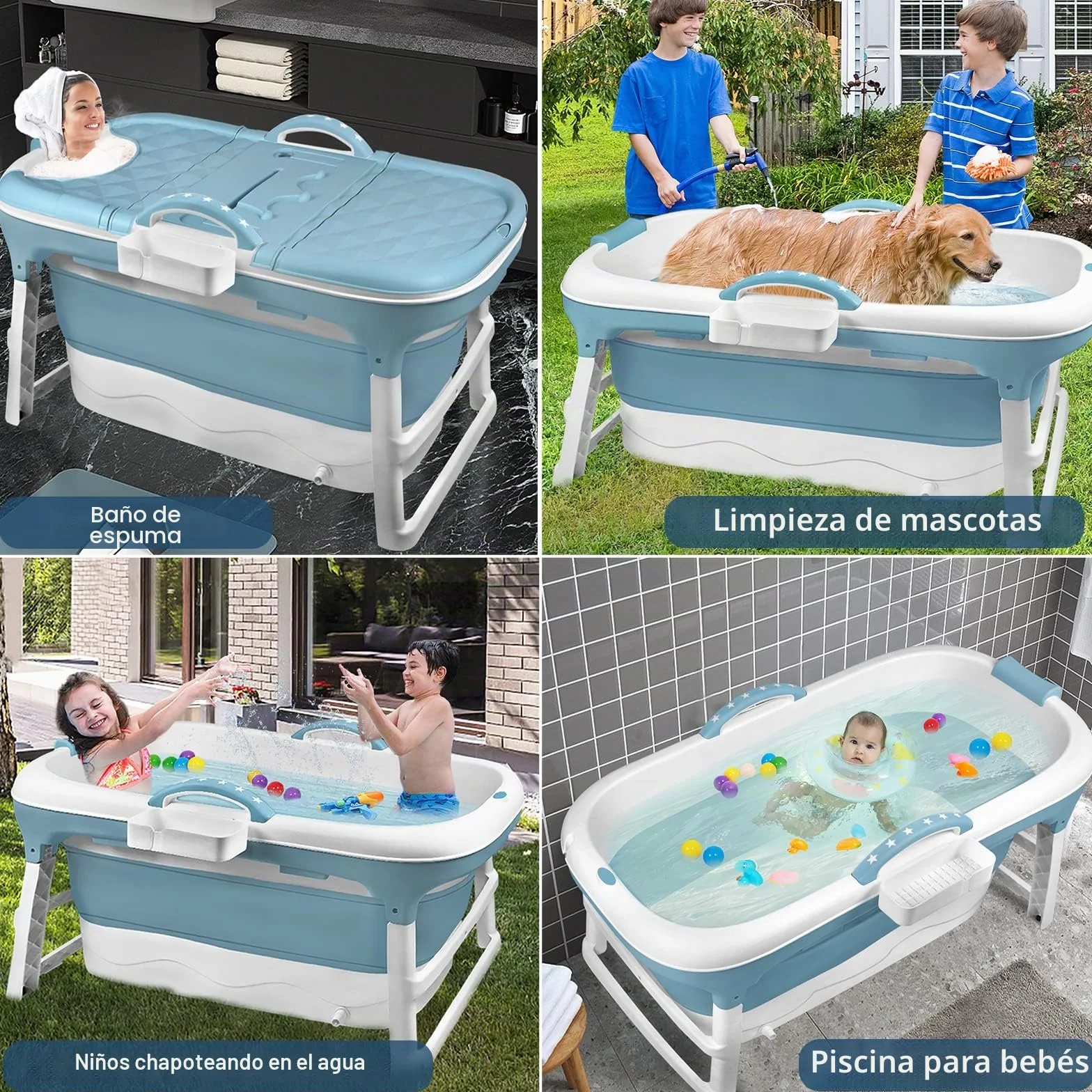 Bañera Plegable para Adultos L 118 x 62 x 53 cm, Portátil Con Tapa, Reposacabezas y Cesta de Jabón para Baño