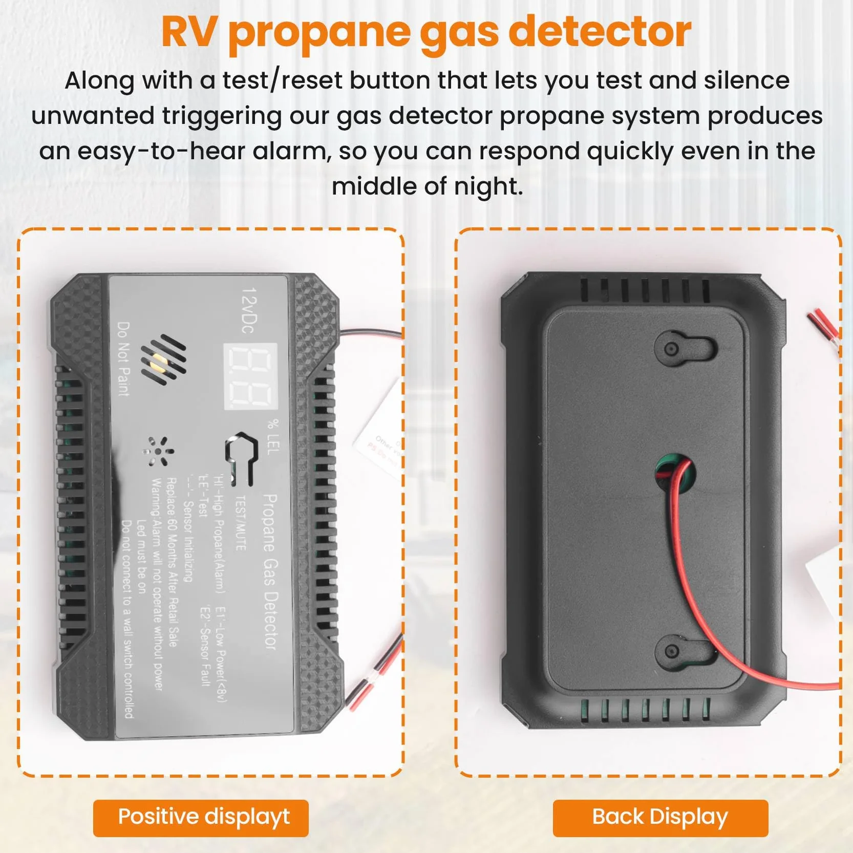 wudoo Detector de Propano 12V LPG Sensor de Gas Natural Alarma de Fuga 85DB Sirena para AutomóVil RV Hogar Medidor de Prueba de Propano Digital (Negro)