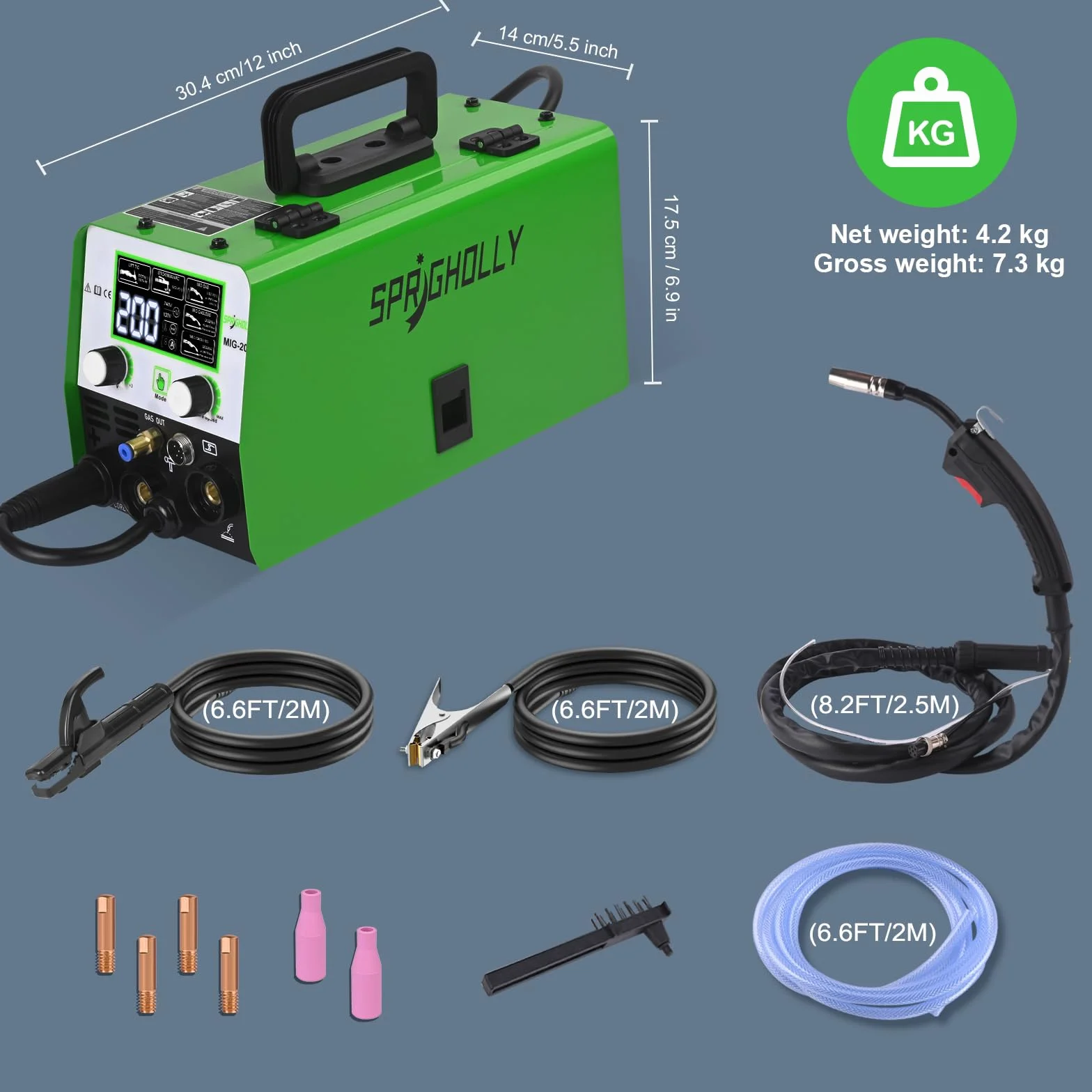 Soldadora 200A 240V – 5 en 1 Multifunción: MIG con Gas, MIG sin Gas, MMA, Lift TIG, Compatible con Pistola de Bobina para Aluminio, Modo Sinérgico, Inverter IGBT y Pantalla LED