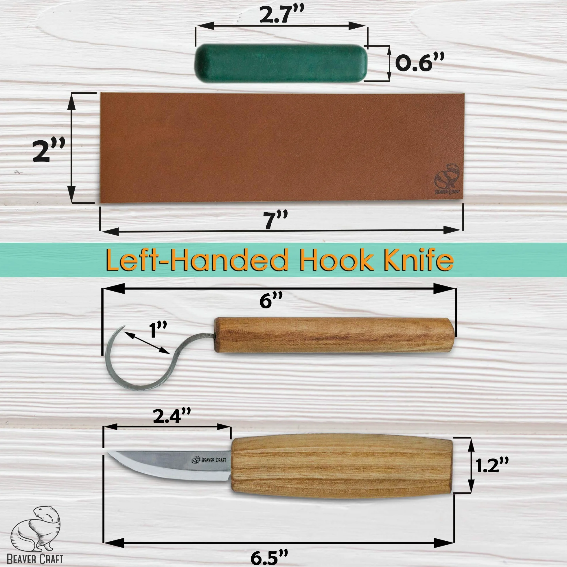 BeaverCraft, Juego de Cuchillos para Tallar Cucharas de Madera S01L Cuchillo de Gancho para Zurdos Cuencos y Tazones Kuksa para Principiantes Kit de Tallado de Madera Profesional para Zurdos