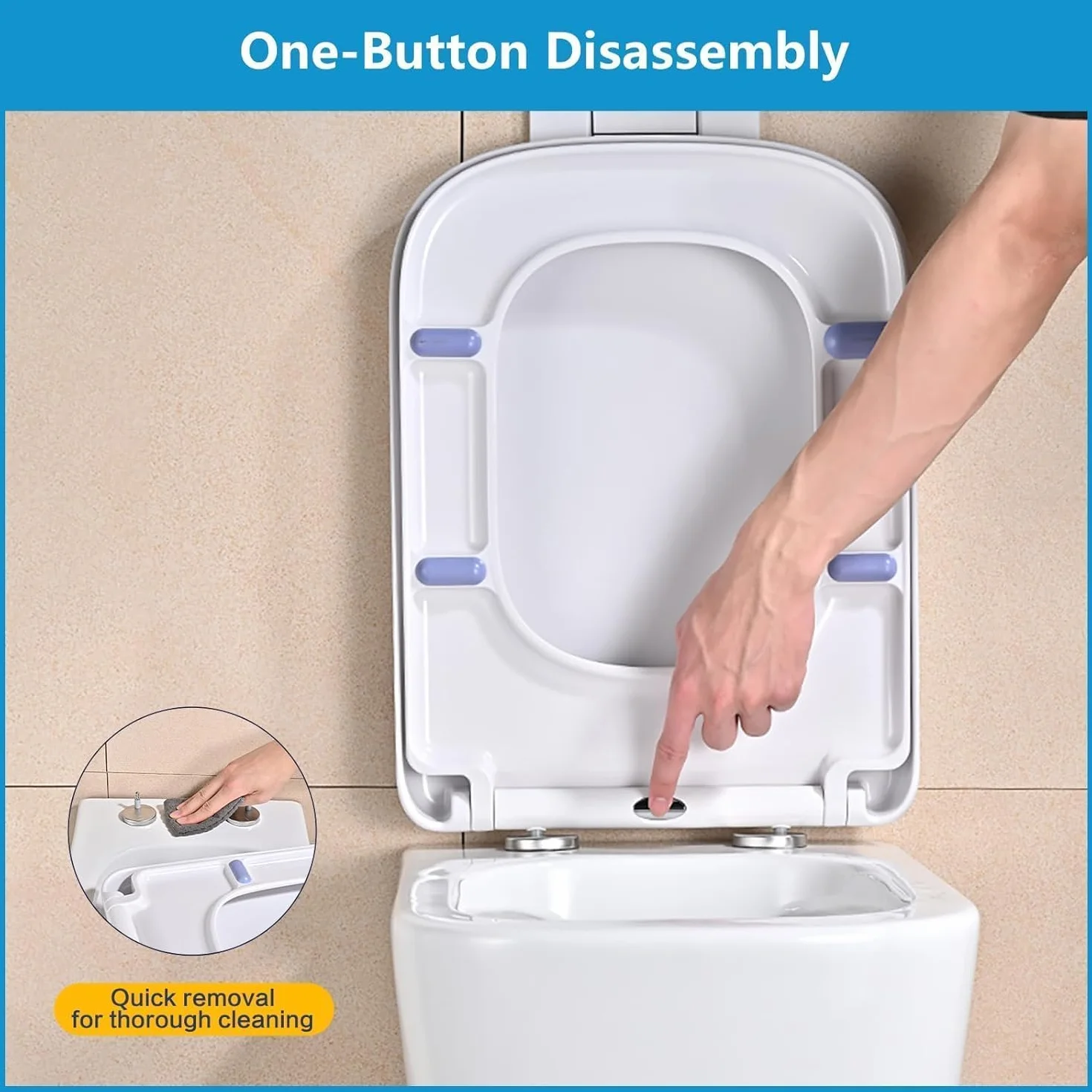 Tapa Wc Forma Cuadrado [Corto],YEAUPE PRO Asiento de inodoro cuadrado con cierre suave y liberación rápida para una fácil limpieza,universal para inodoros de forma cuadrada,42,4 * 36,2 * 4,4CM