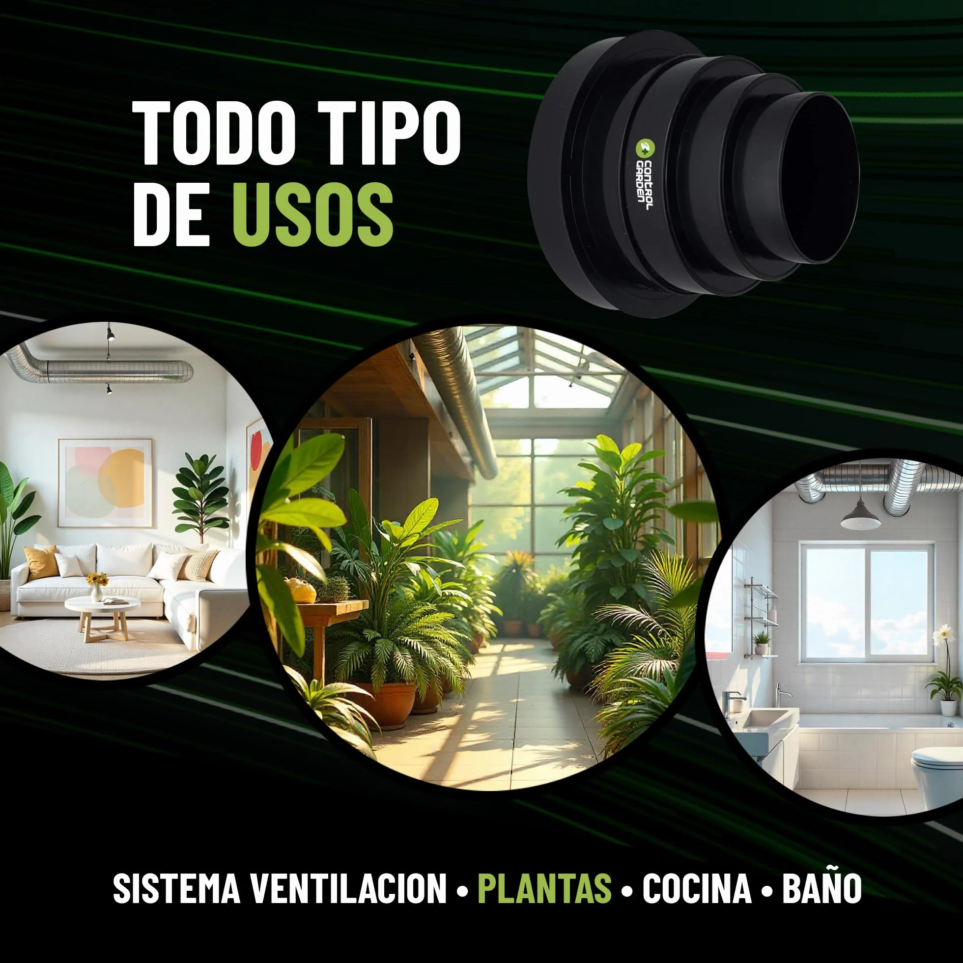 CONTROL GARDEN Reductor Universal para Sistemas Ventilación - Acople Conector para Conductos Ventilación Diámetro Ø 80 100 120 125 150 mm - Reductor Tubo Negro