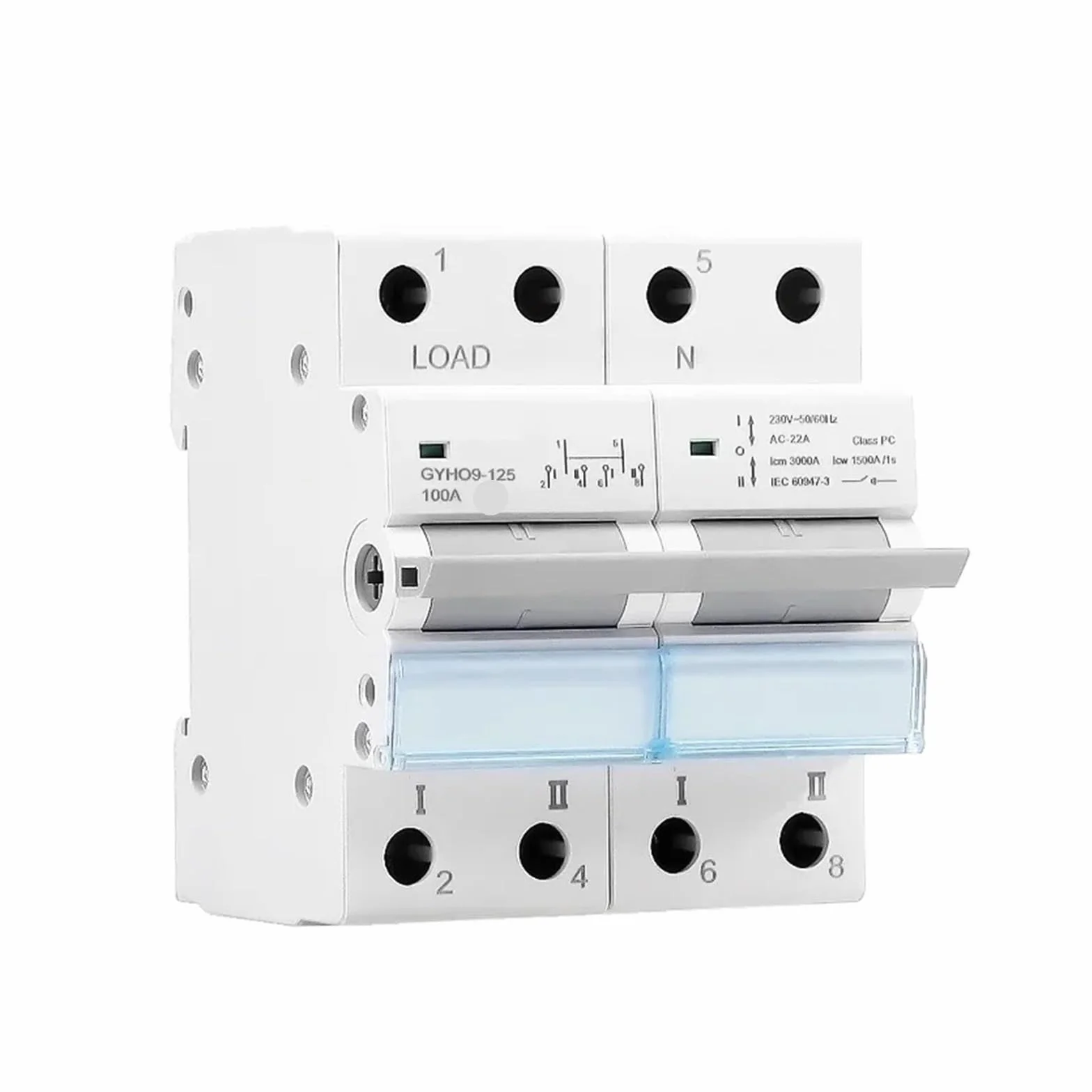 Interruptor de transferencia manual GYHO9 con indicador, 63 A, 100 A, 125 A, MTS, de doble potencia, de conversión manual, 1 unidad(GYHO9-2P,63A)