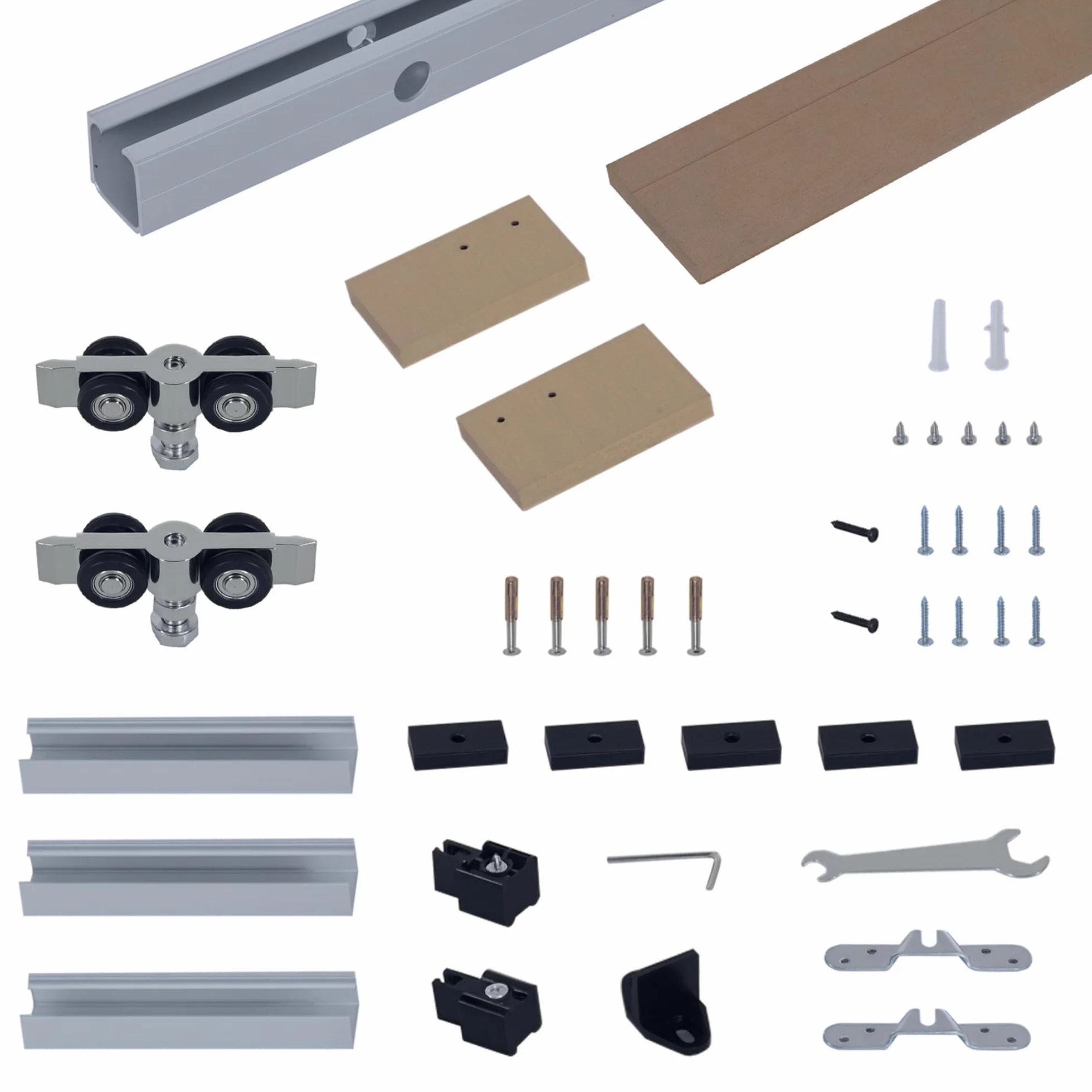 HOMCOM Kit de Herrajes para Puerta Corredera 200 cm Guía de Puerta Corrediza con Riel de Aleación de Aluminio Carga 75 kg Marrón
