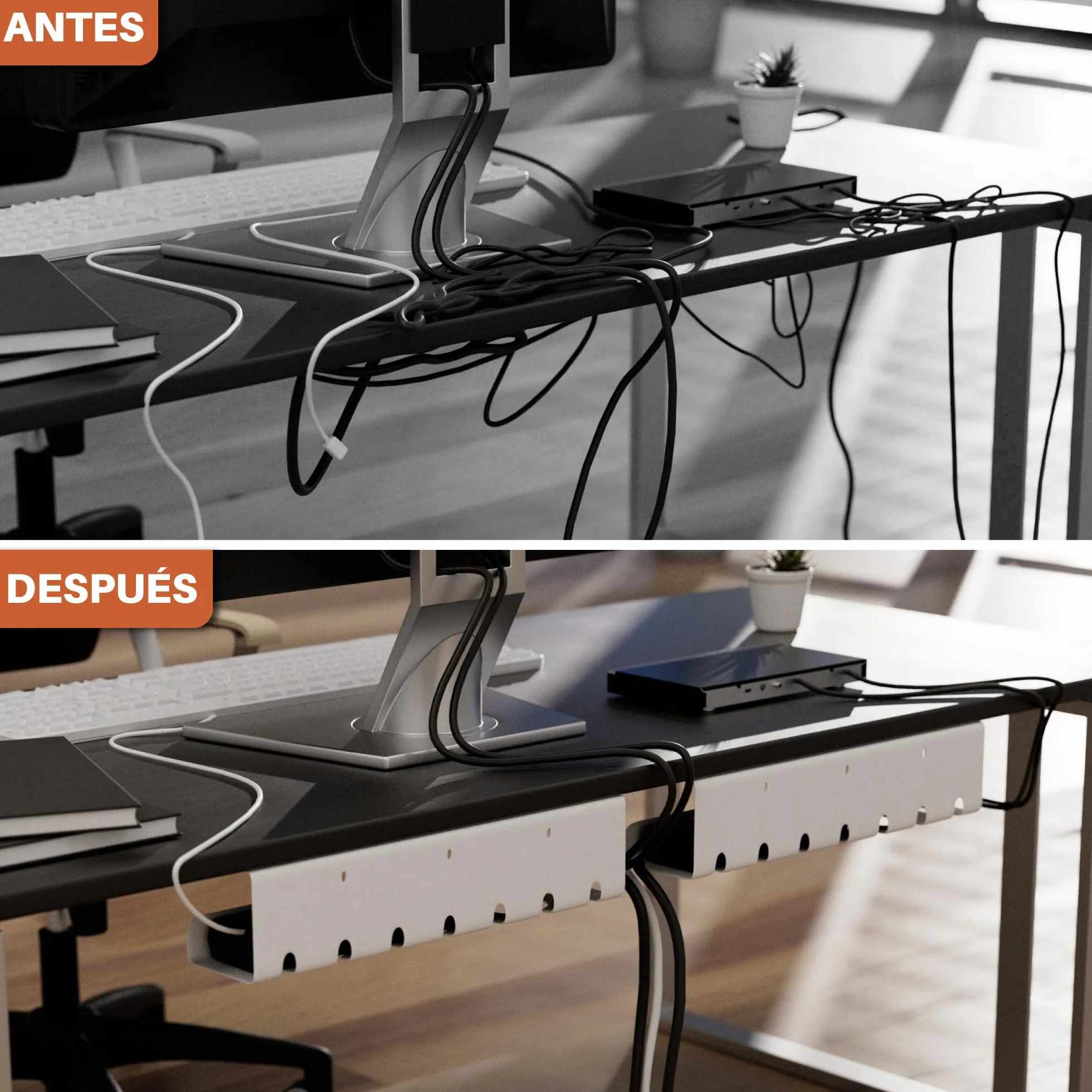 Organizador de Cables de Escritorio Acero Blanco Set de 2 Bandeja Robusta