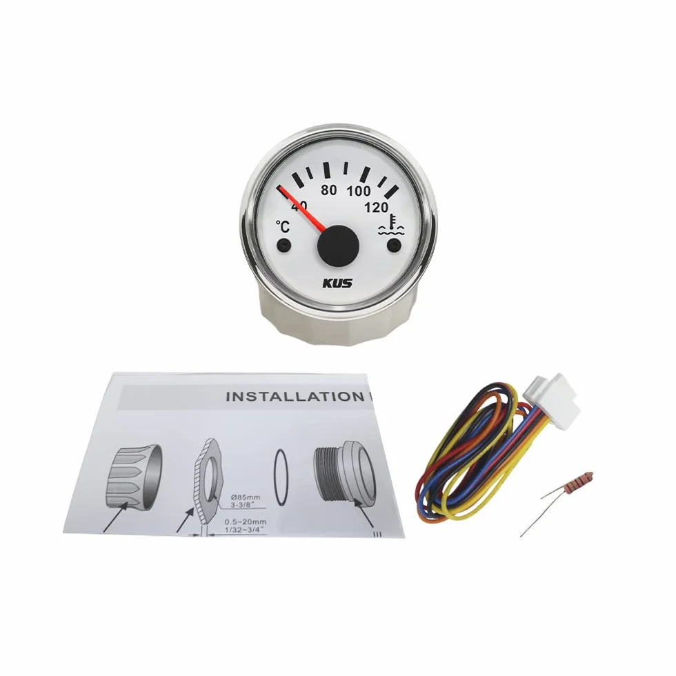 KUS - Indicador de temperatura del agua impermeable de 40 a 120º C con luz de fondo de 12 V/24 V 52 mm
