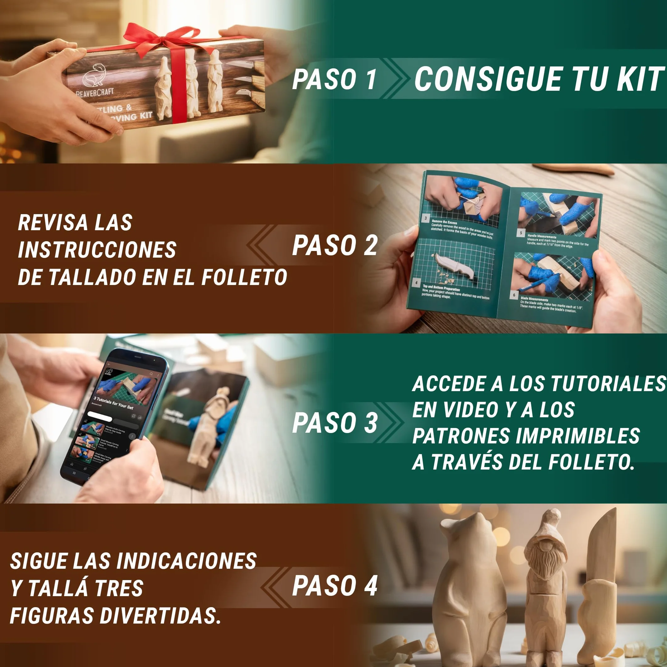 BeaverCraft S15 Kit Cuchillos Tallado Madera – Sloyd Detalle, Correa Cuero, Compuesto Pulido