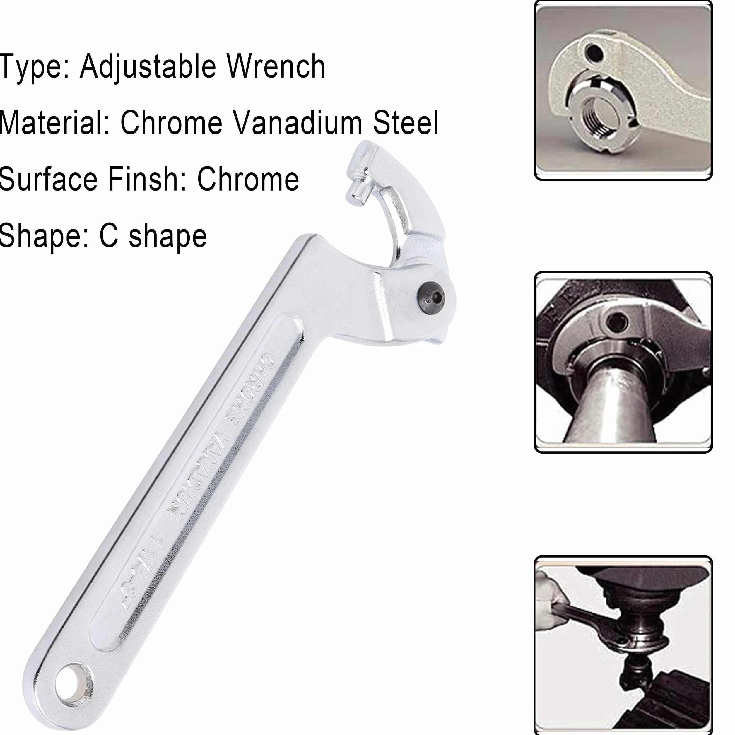 Poweka C Llave de Gancho Ajustable de 4 Piezas, Ilaves de Cabeza Redonda Incluye 3/4-2", 1 1/4-3", 2-4 3/4", 4 1/2-6 7/10" Para Apretar Equipos Mecánicos y Vehículos