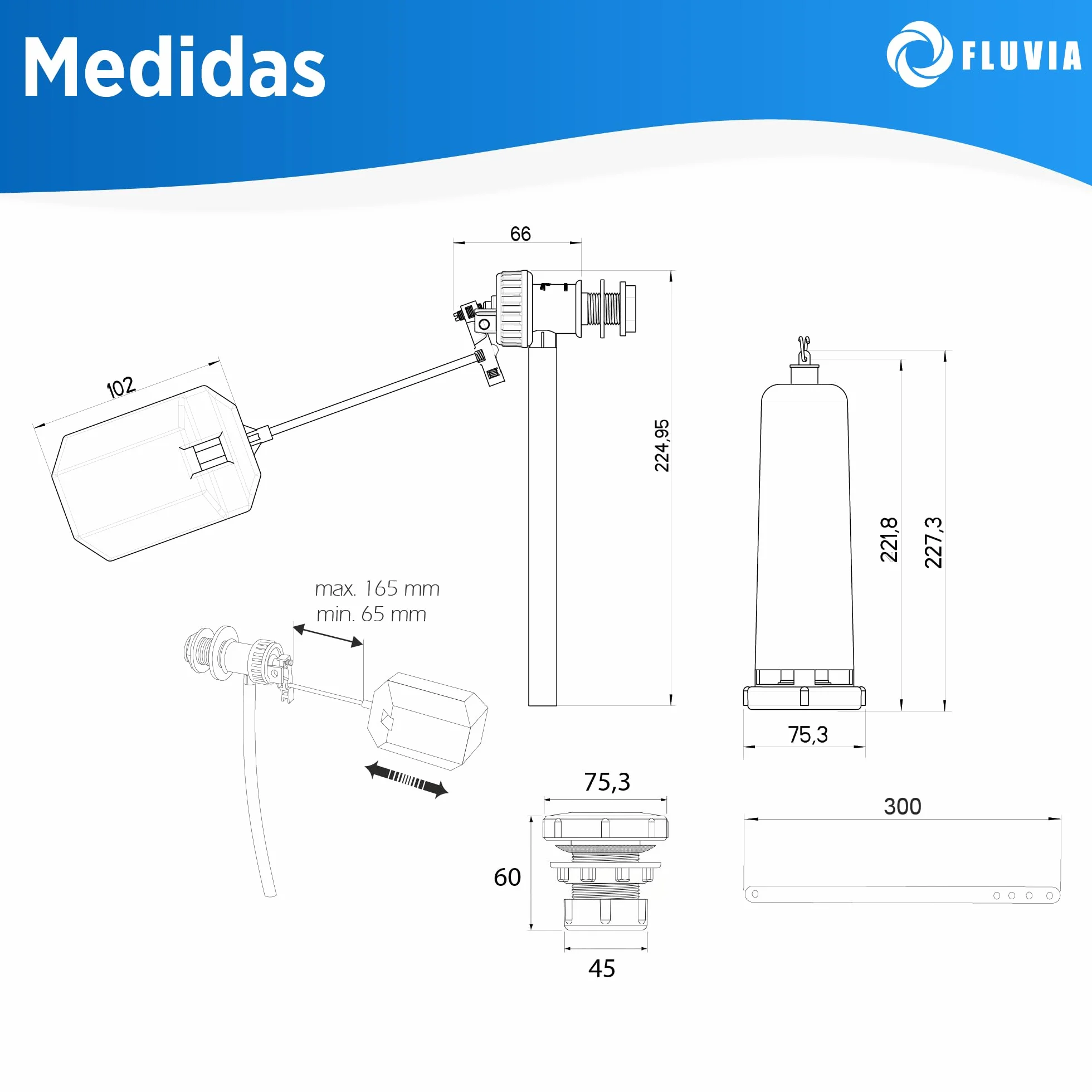 Mecanismo Completo para Cisterna Alta de Plástico, con Grifo Lateral y Descargador Tipo A FLUVIA