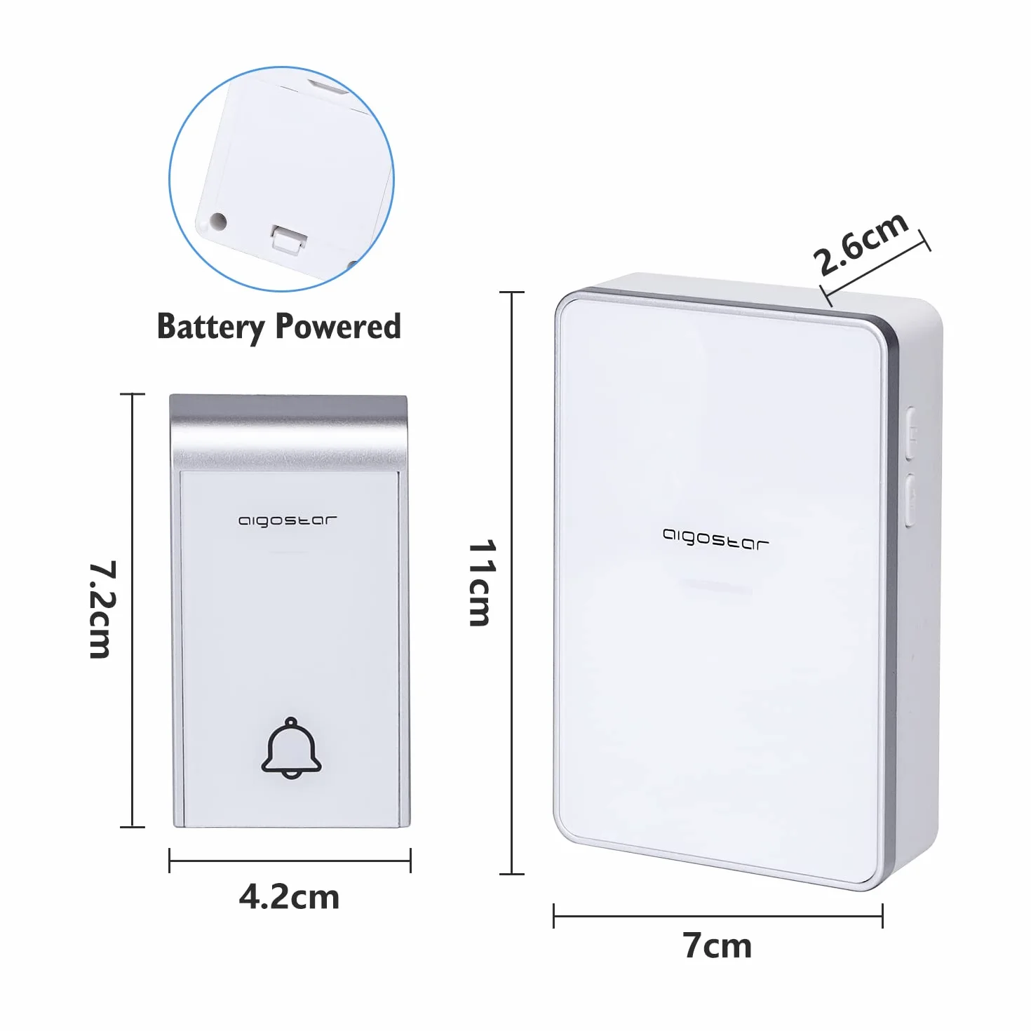 Aigostar Ring DC- Timbre Inalámbrico IP44 Impermeable para Puerta, 36 Melodías, Blanco
