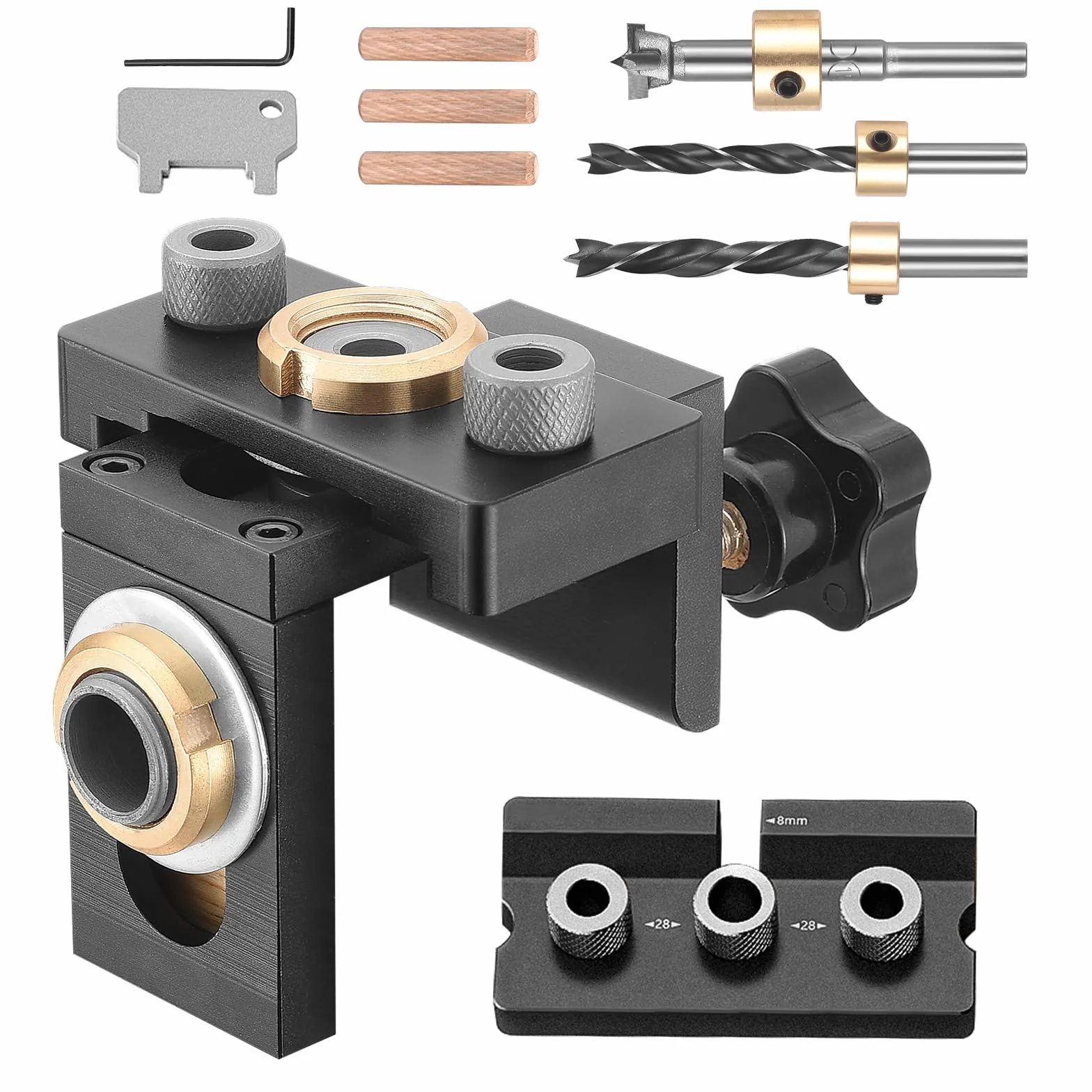 Kit de plantilla de clavija 3 en 1, guía de perforación ajustable 8/10/15 mm con clip de posicionamiento
