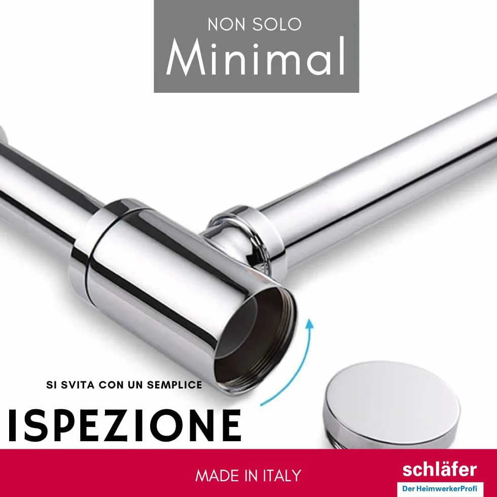 Schläfer 3439430 | Sifón de ABS 1 1/4 minimalista, sifón redondo para lavabo y bidé, desagüe lavabo universal, sifón de plástico antiolor, negro mate, tubo desagüe pared Ø 32 mm.