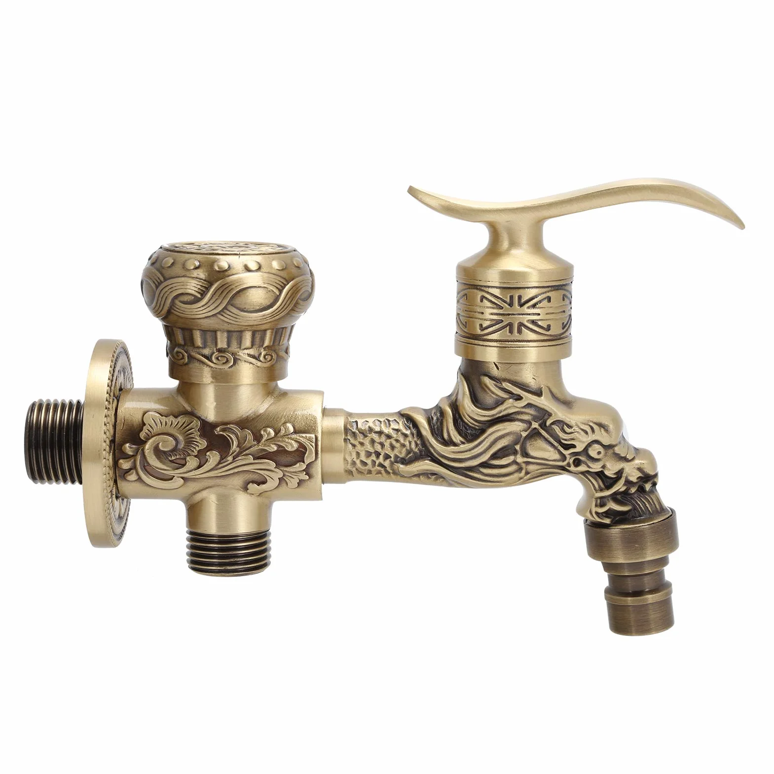 Grifo de Pared, Grifo Laton Jardin Grifo de Latón de Pared al Aire Libre Doble Salida para Baño Cocina y Jardín, Montado en Pared, Decorativo Vintage