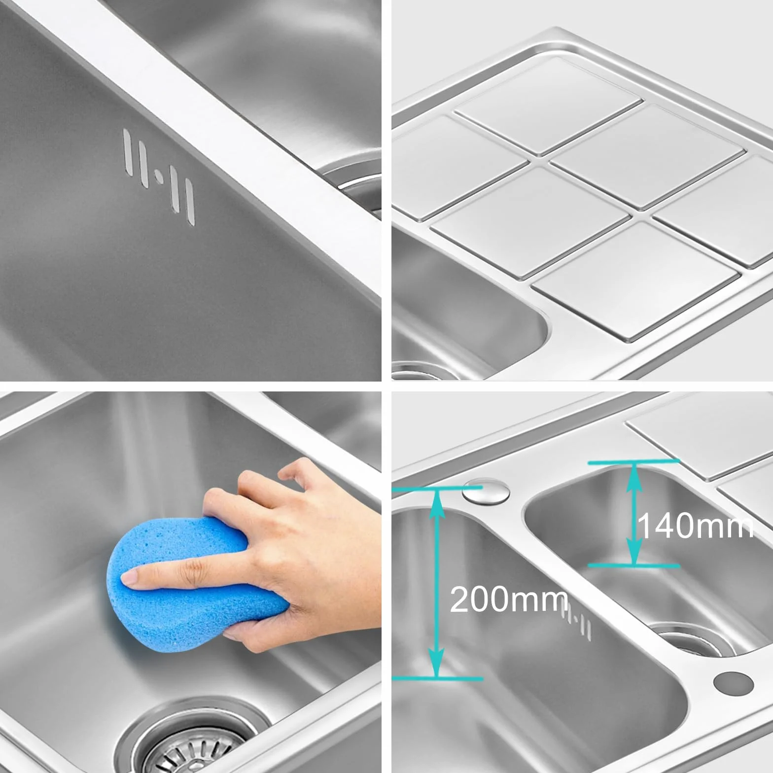 JASSFERRY Fregadero de cocina 1,5 senos, de Acero Inoxidable, escurridor reversible, con colador de residuos