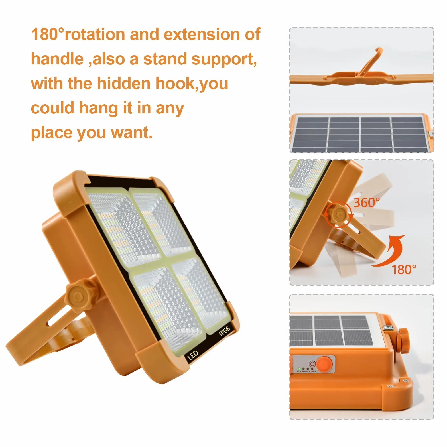 Foco LED Recargable, Foco LED Bateria 100W Con Control Remoto/Panel Solar/ 4 Modos de Luz/Batería Externa de 16500mAh/ Base Magnética para Camping, Trabajo, Pesca