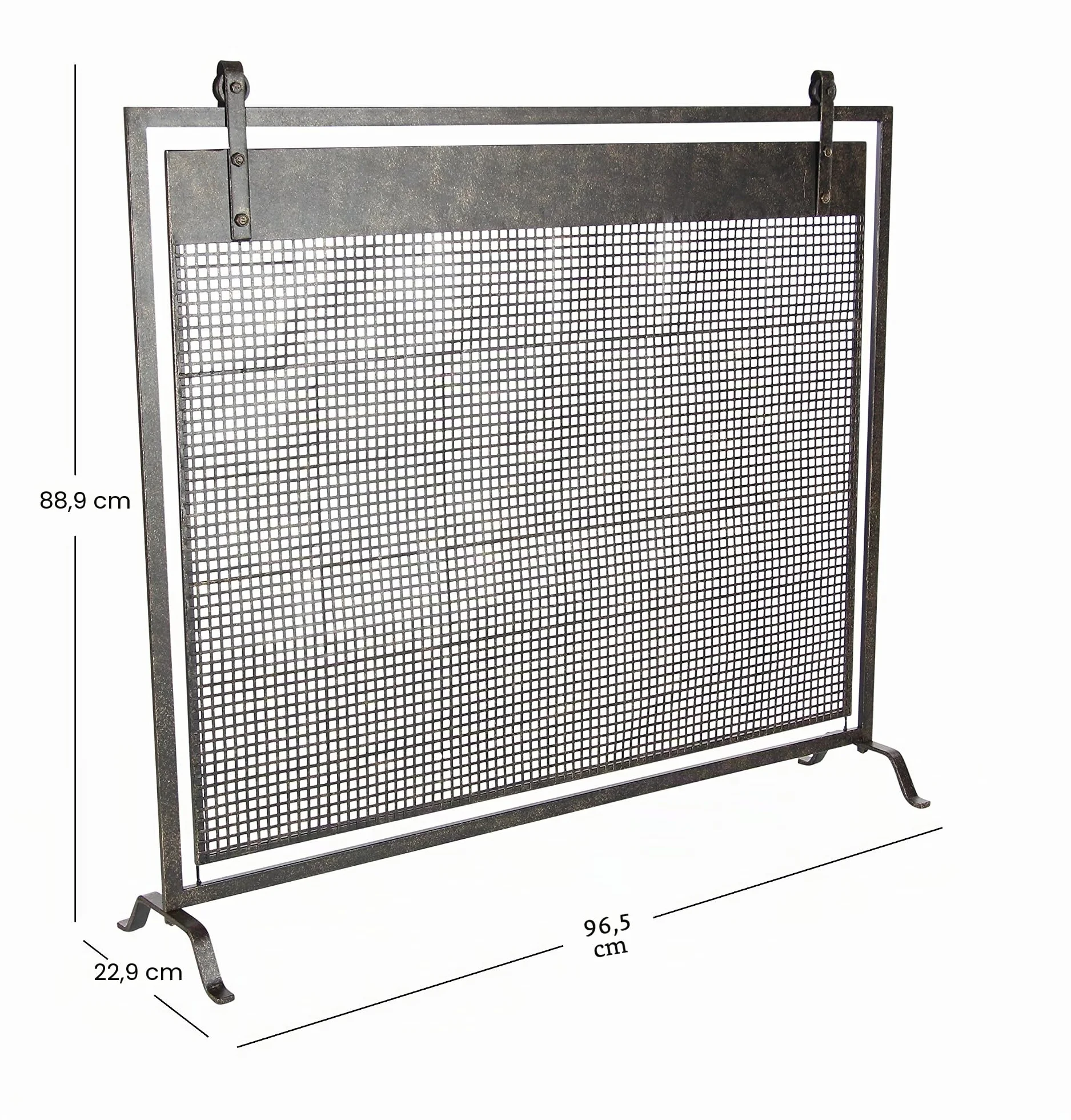 Deco 79 Pantalla para Chimenea de Panel único con Malla suspendida geométrica de Metal Estilo Rejilla con Detalles atornillados, 38" x 9" x 35", Negro