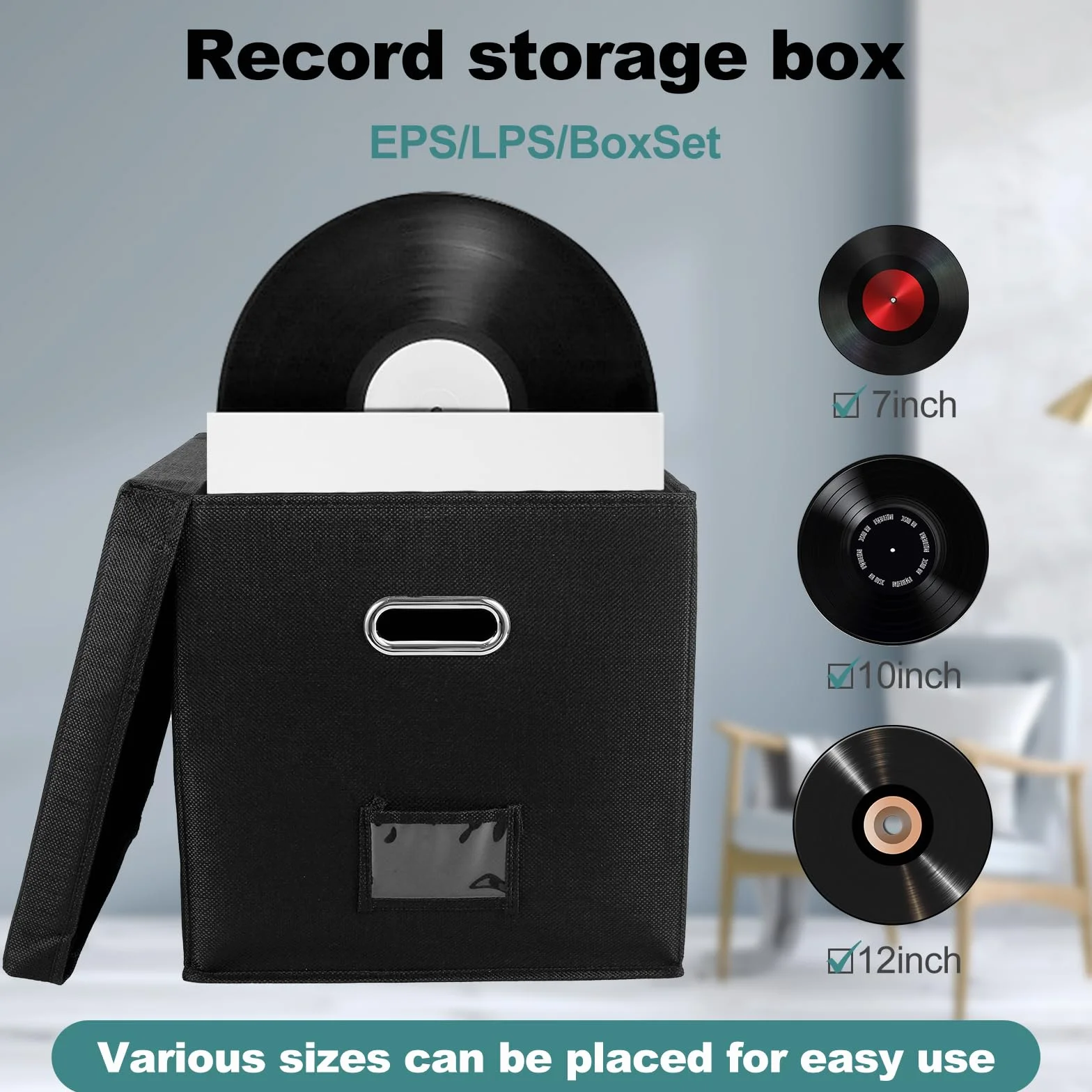 Caja de almacenamiento para discos de vinilo 33 x 33 x 33 cm organizador para álbumes LP