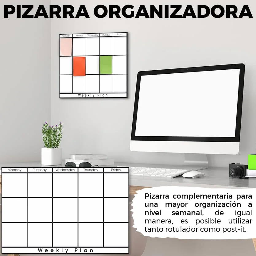 Planificador Semanal con TORRE y PIZARRA - Organizador Semanal, Calendario de Estudio - Ahorra Espacio