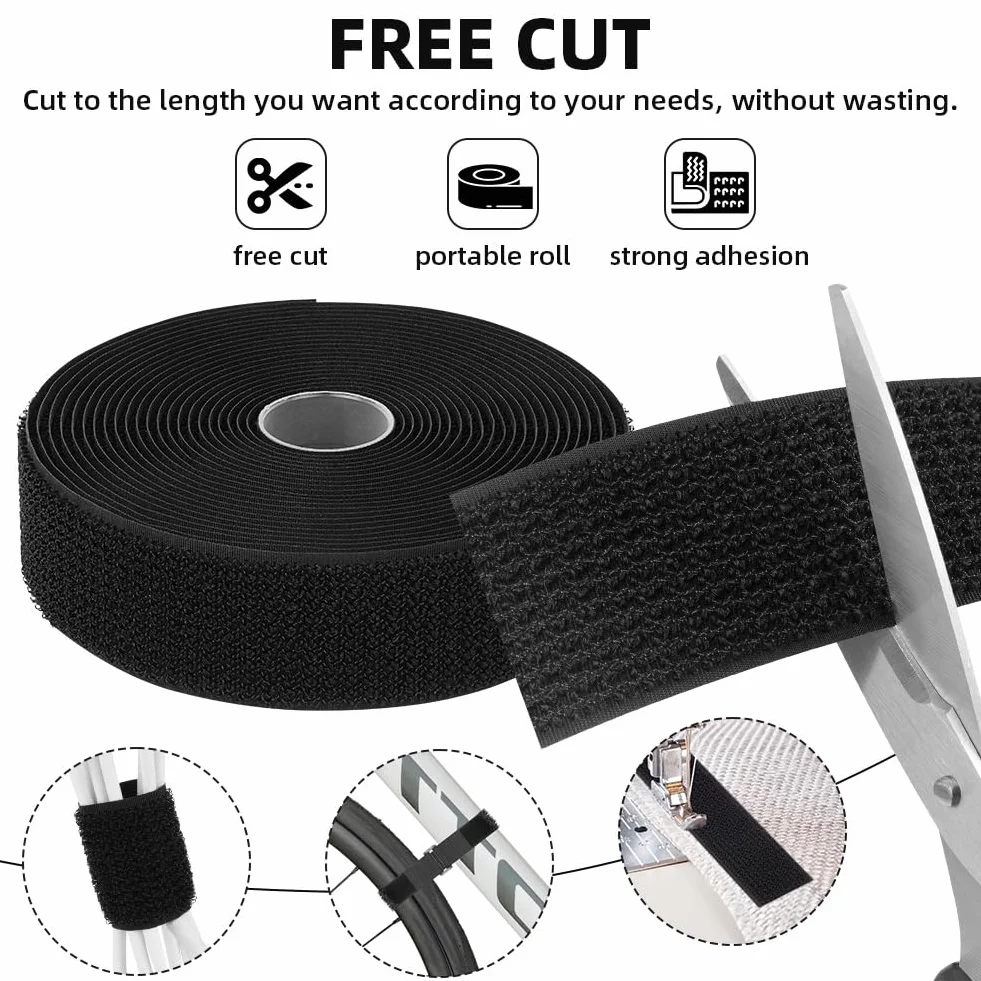 HOTUT Bridas Reutilizables para Cables de 6m x 3.8cm con 25 Hebillas, Ajustables de Nylon con Gancho y Bucle, Cortables a la Longitud Deseada, Cintas de Sujeción para Organizador Management de Cables