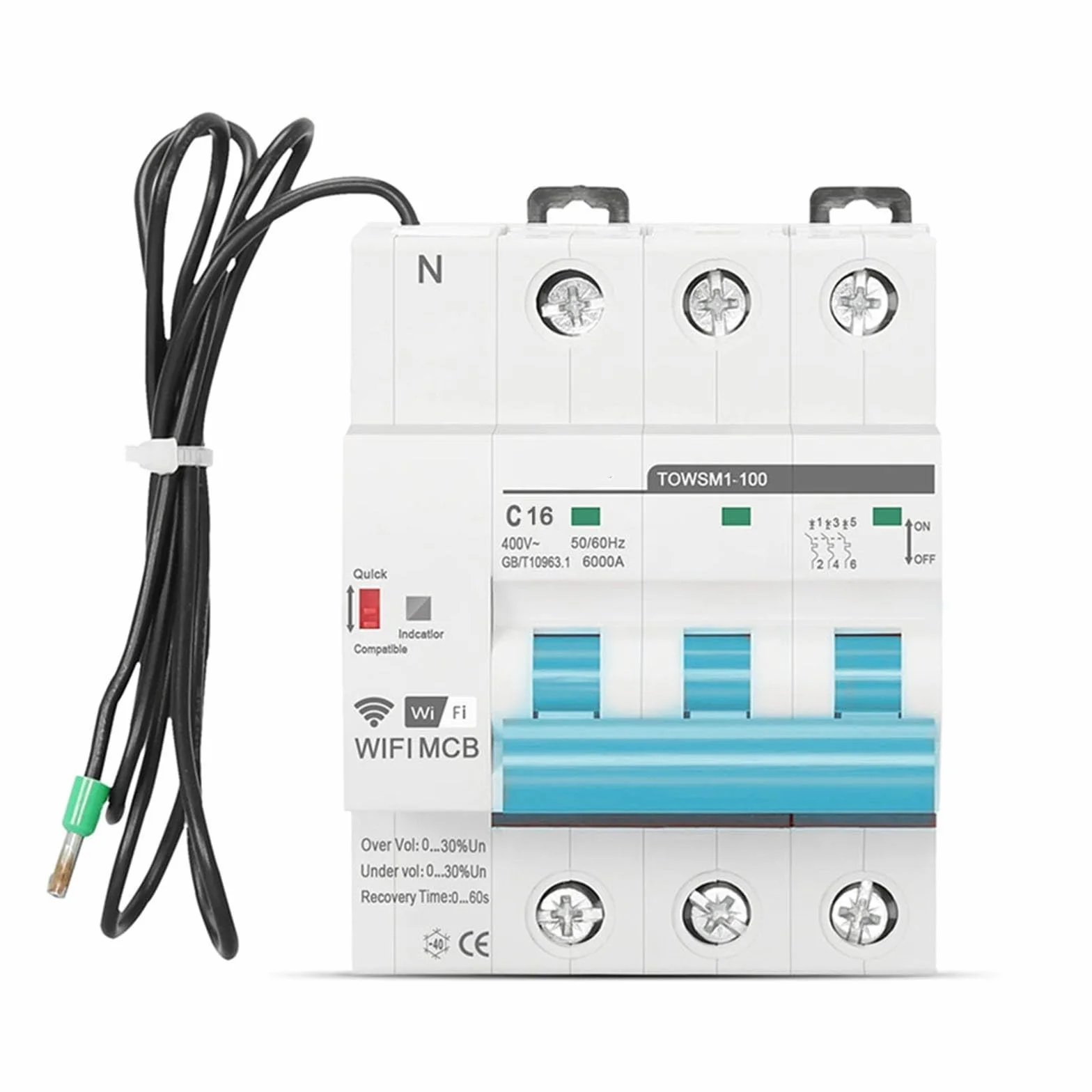 Disyuntor inteligente WiFi trifásico 16A con chip TUYA para control remoto mejorado y monitoreo