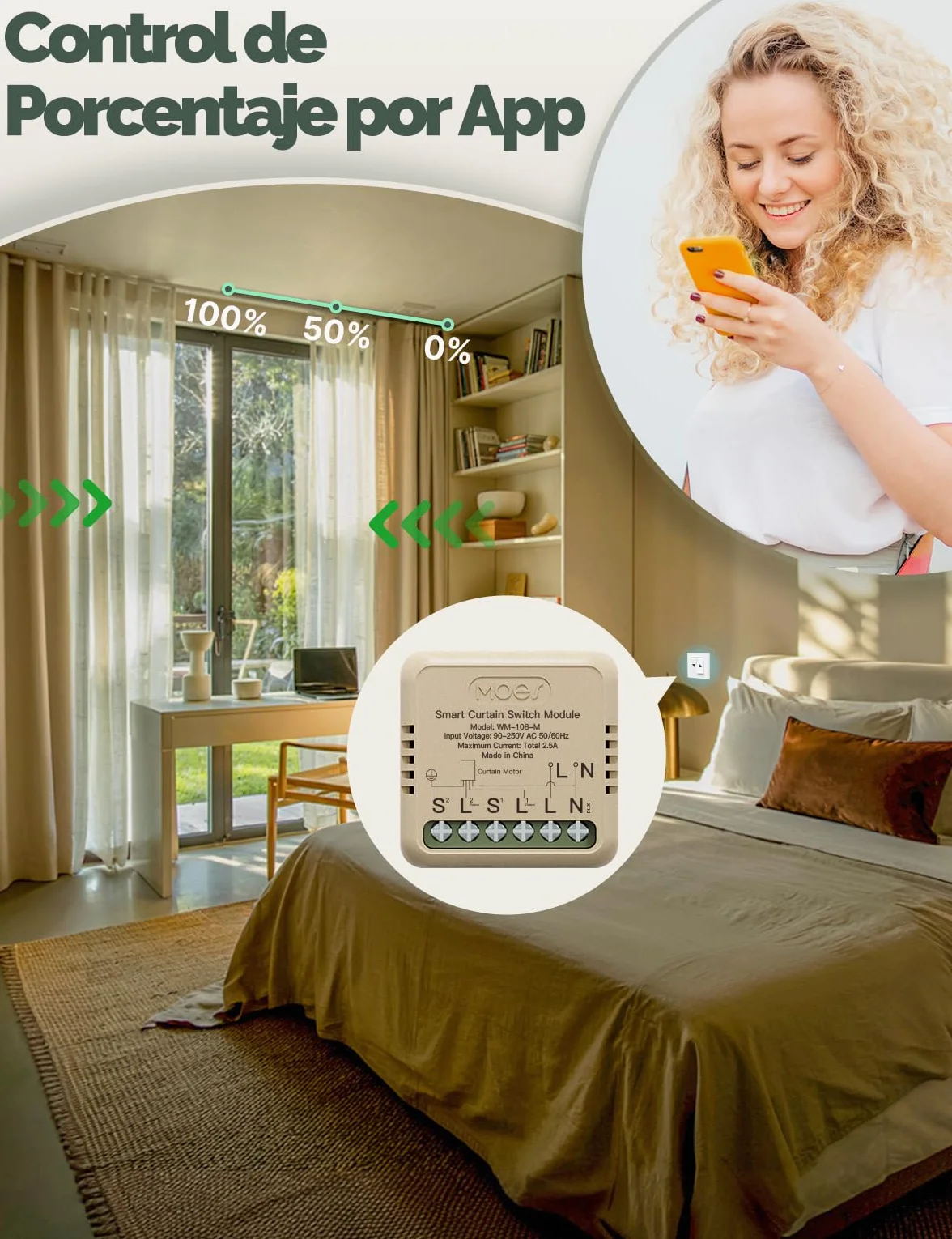 MOES Tuya WiFi Alexa Smart Interruptor de persiana Módulo, para persianas, temporizador, interruptor para motor de persiana, compatible con Alexa Google Assistant, MOES/Tuya/Smart Life App