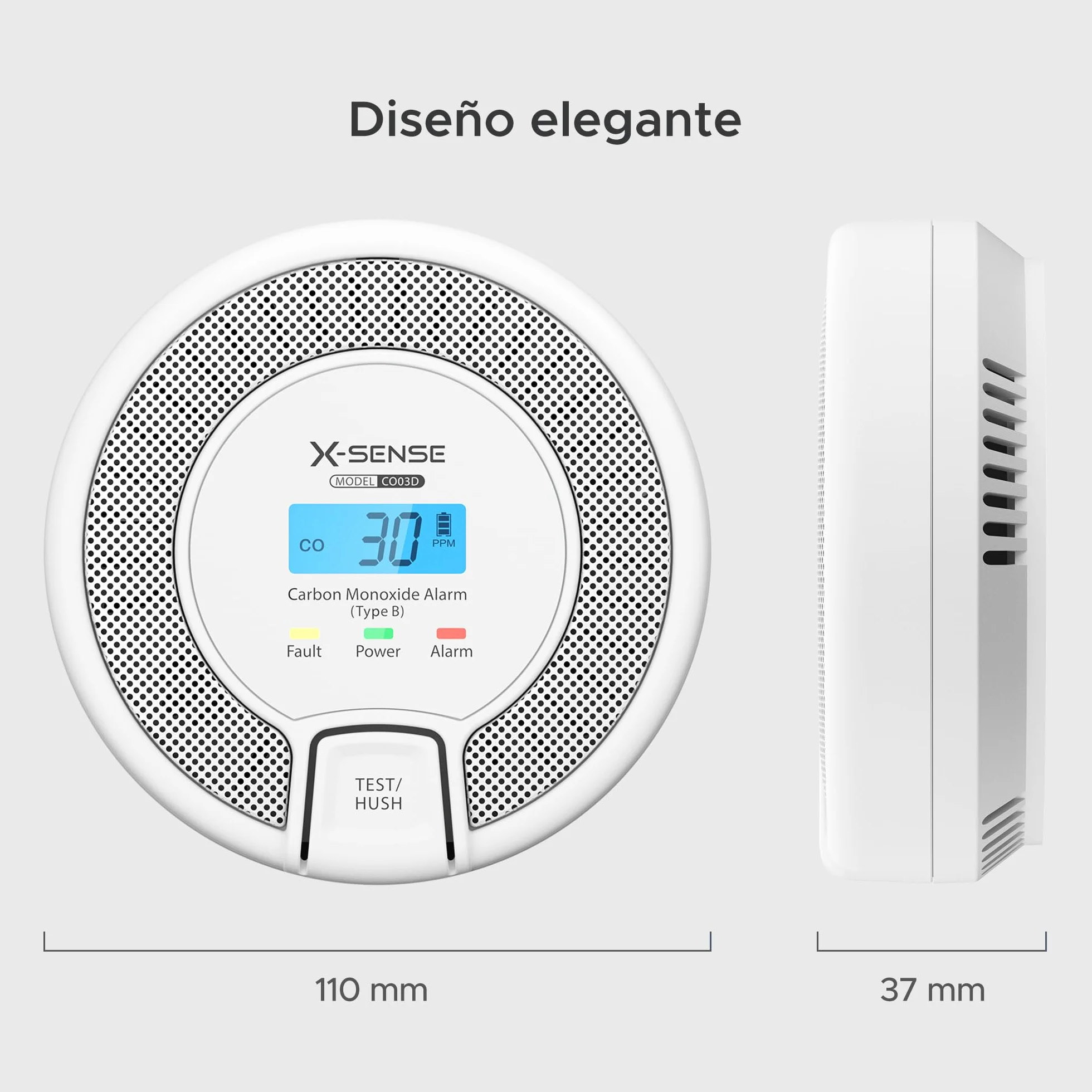 X-Sense Detector de Monóxido de Carbono con Alarma y Pantalla Digital, Alarma de CO con Batería Reemplazable, Cumple con el Estándar EN50291, CO03D