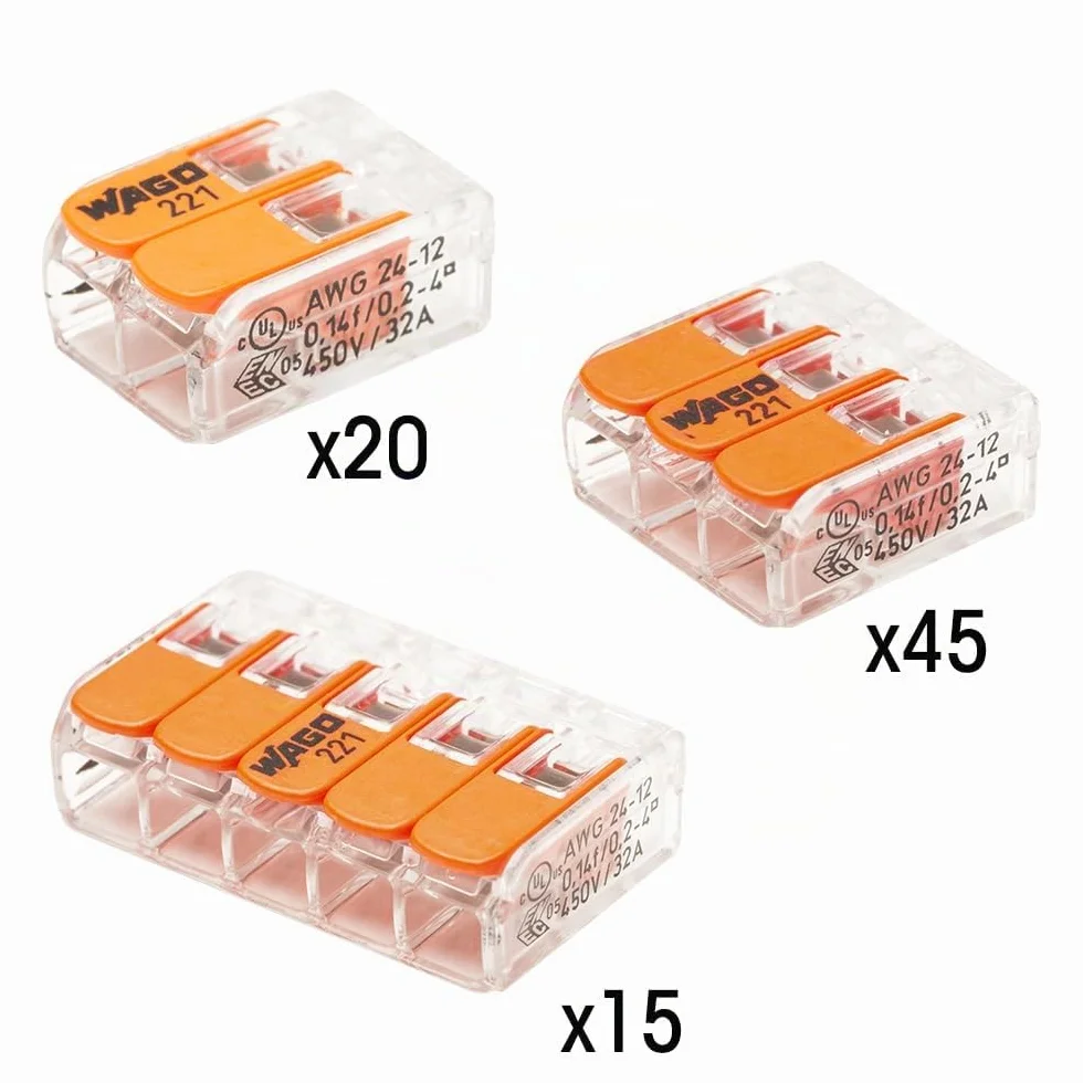 Caja WAGO abigarrada 80 terminales - 20 x 2, 45 x 3 y 15 x 5 Entradas