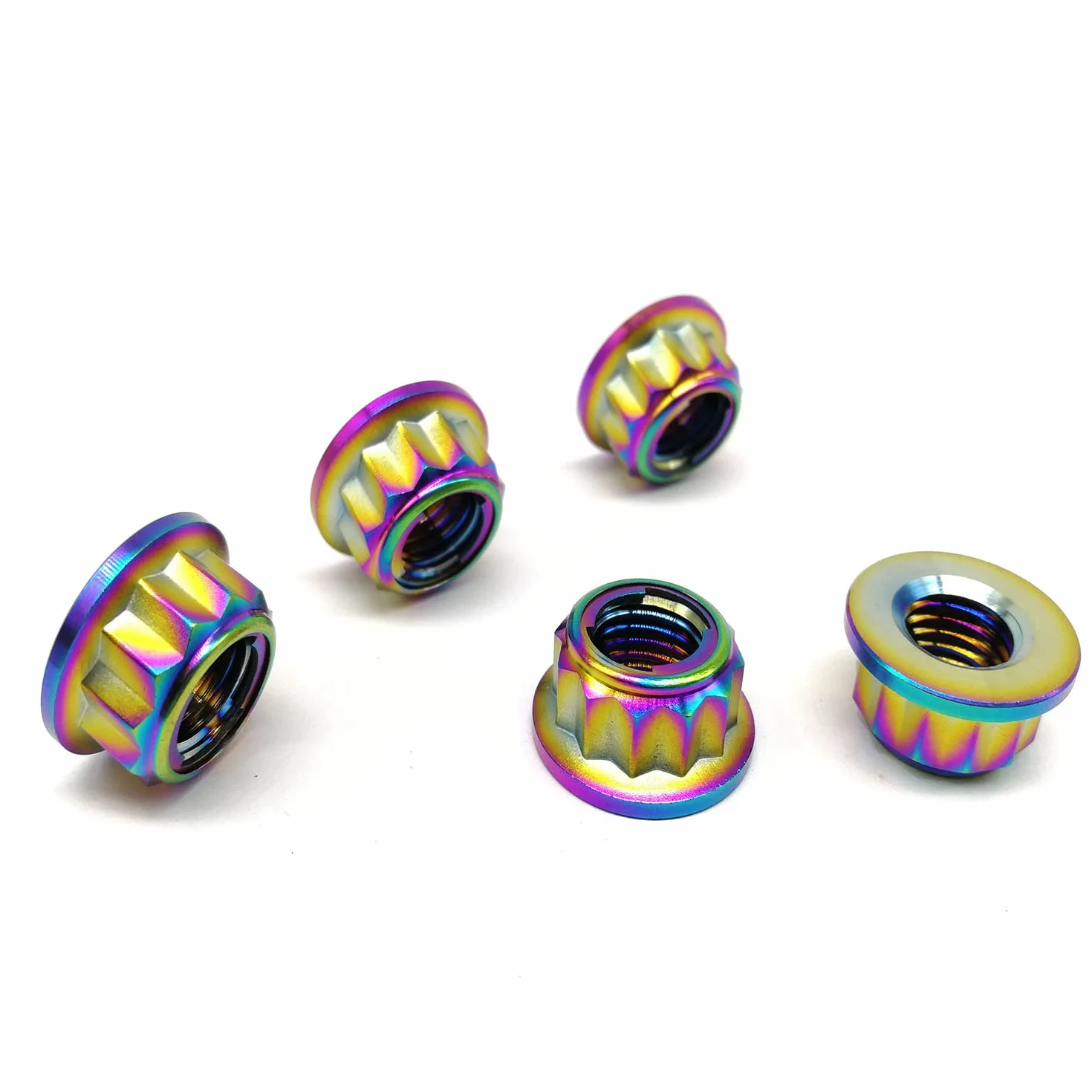 RISON-Titanium Tuerca de Titanio M6 M8 M10, Tuerca de Brida Bihexagonal 12PT, Tuerca de Bloqueo con Reborde Contratuerca de de Piñón de Motocicleta, Tuerca de Seguridad Autoblocante, 5 Unidades