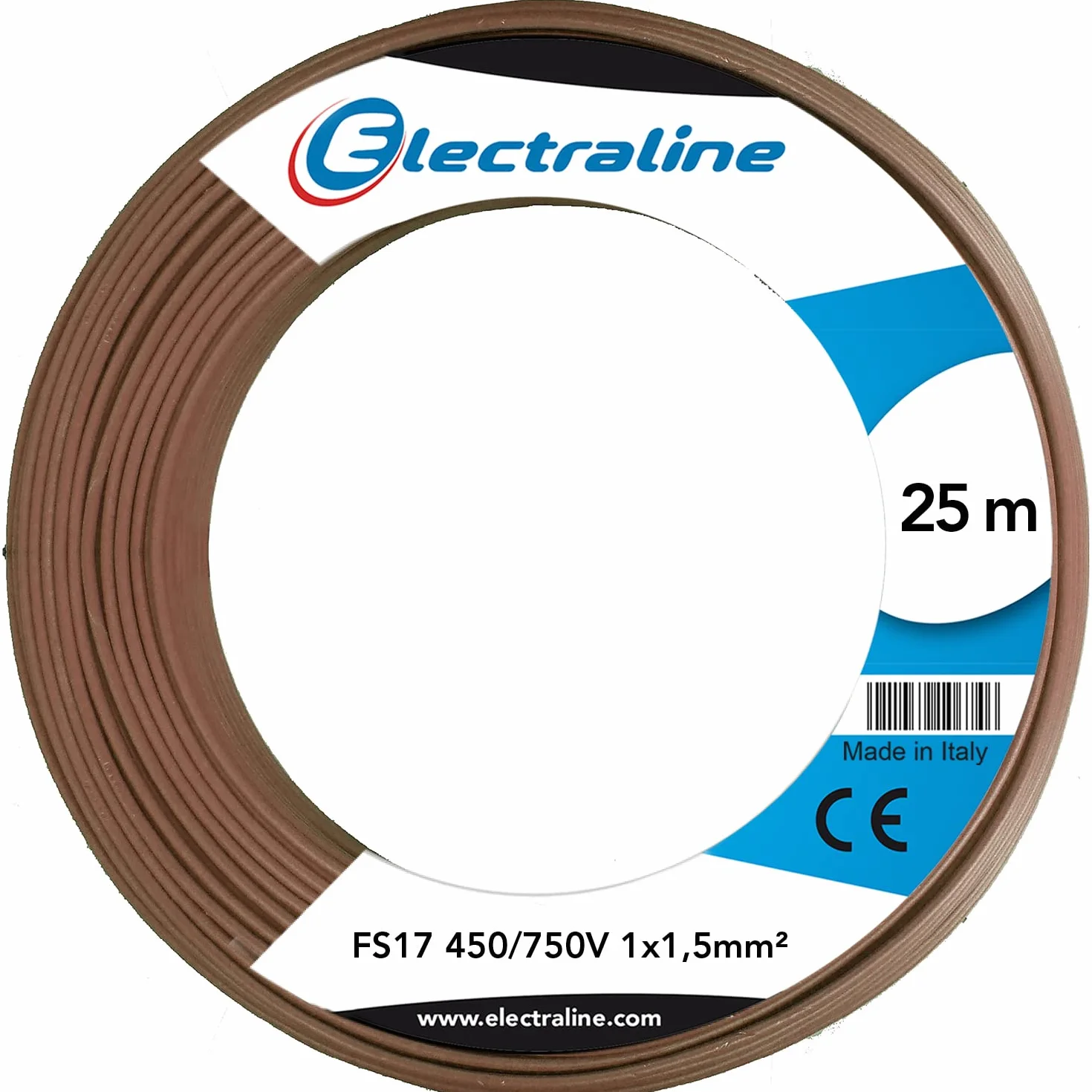 Electraline 13082 Cable unipolar FS17, sección 1 x 1.5 mm², Marrón, 25 m