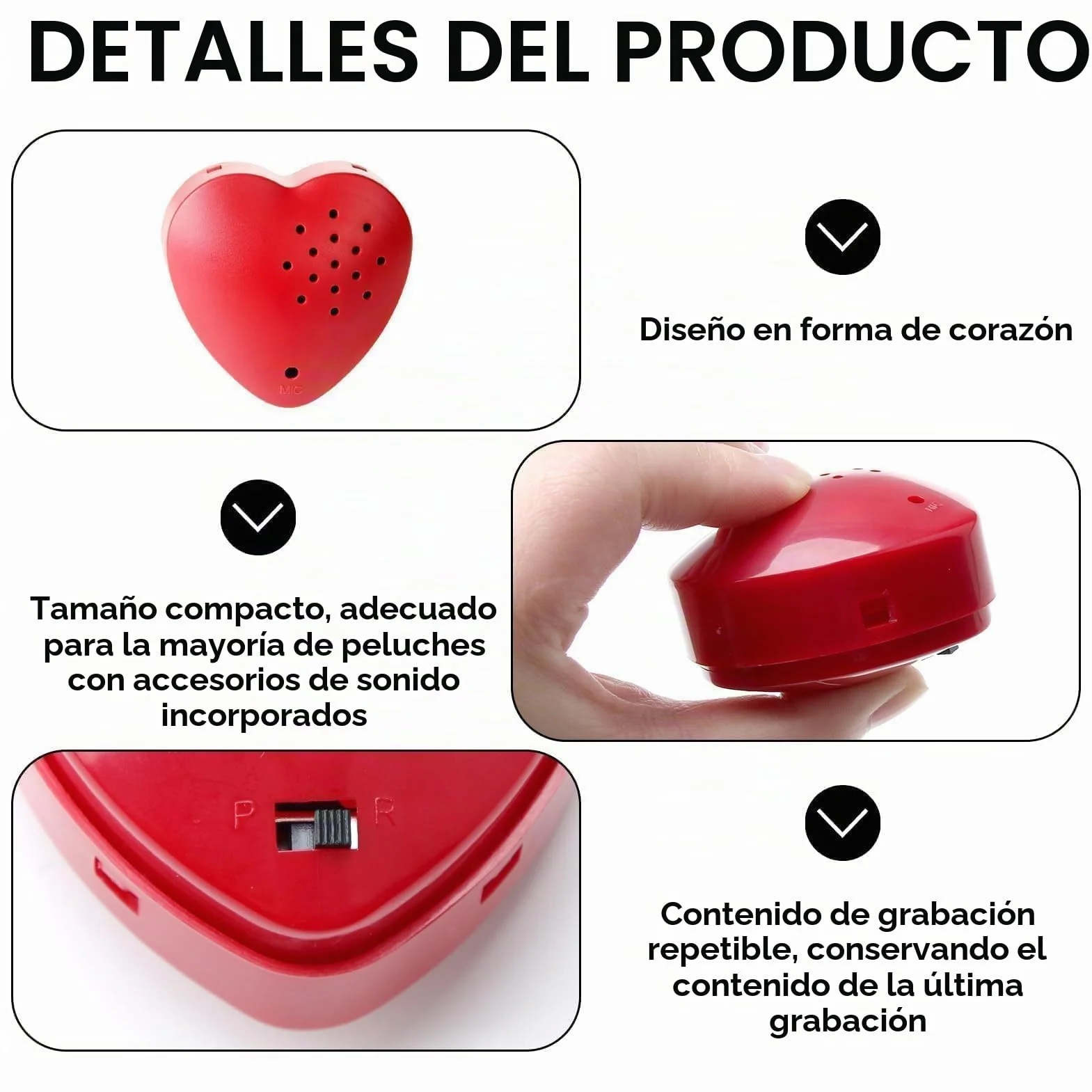 Grabadora de Voz en Forma de Corazón 30 Segundos, Caja de Voz para Peluches, Mini Grabadora Personalizada