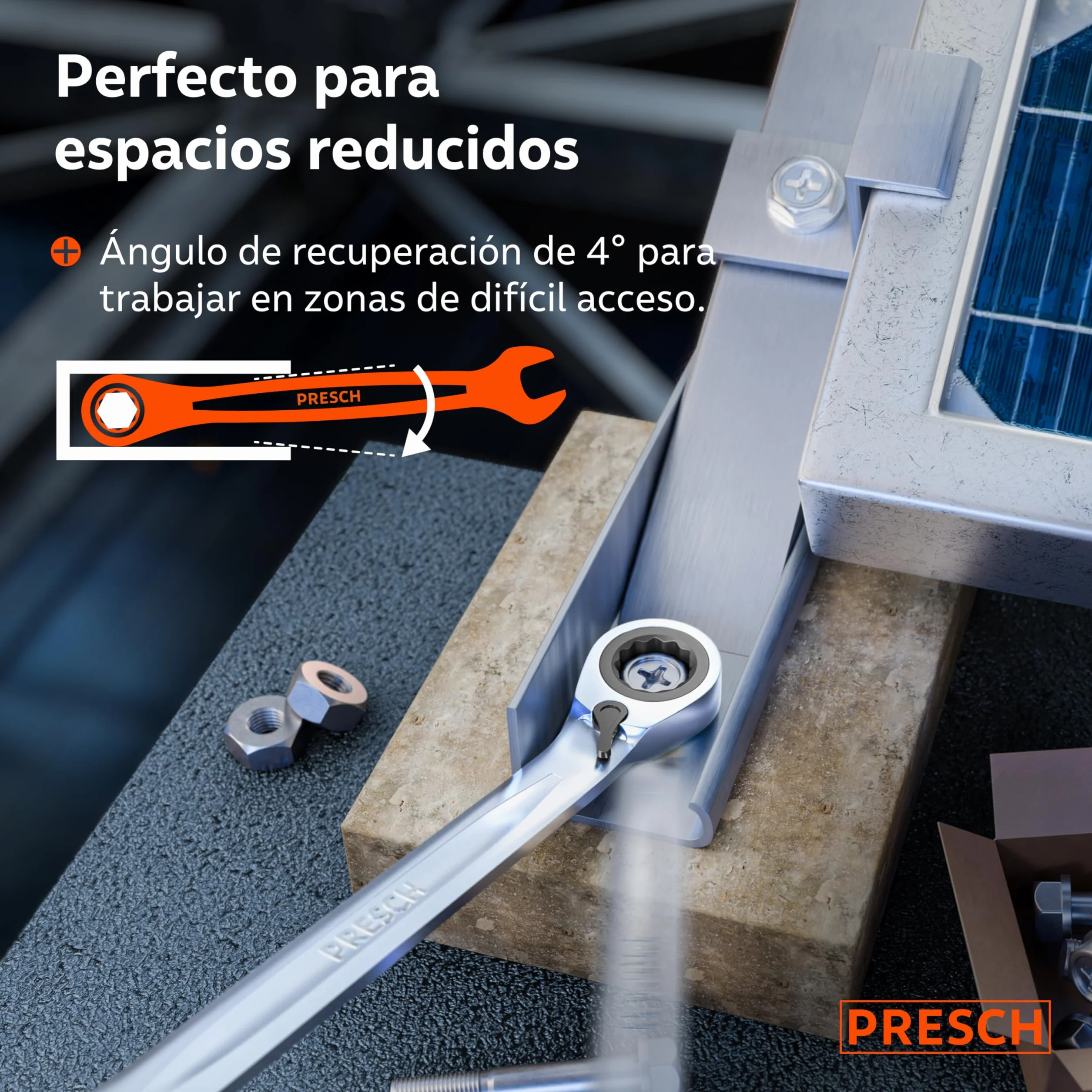 PRESCH Llaves fijas con carraca reversibles 5 uds (8, 10, 13, 17, 19mm) con bolsa - Ángulo de retorno mínimo (4°, 90 dientes) - Juego llaves carraca duraderas fabricados con precisión
