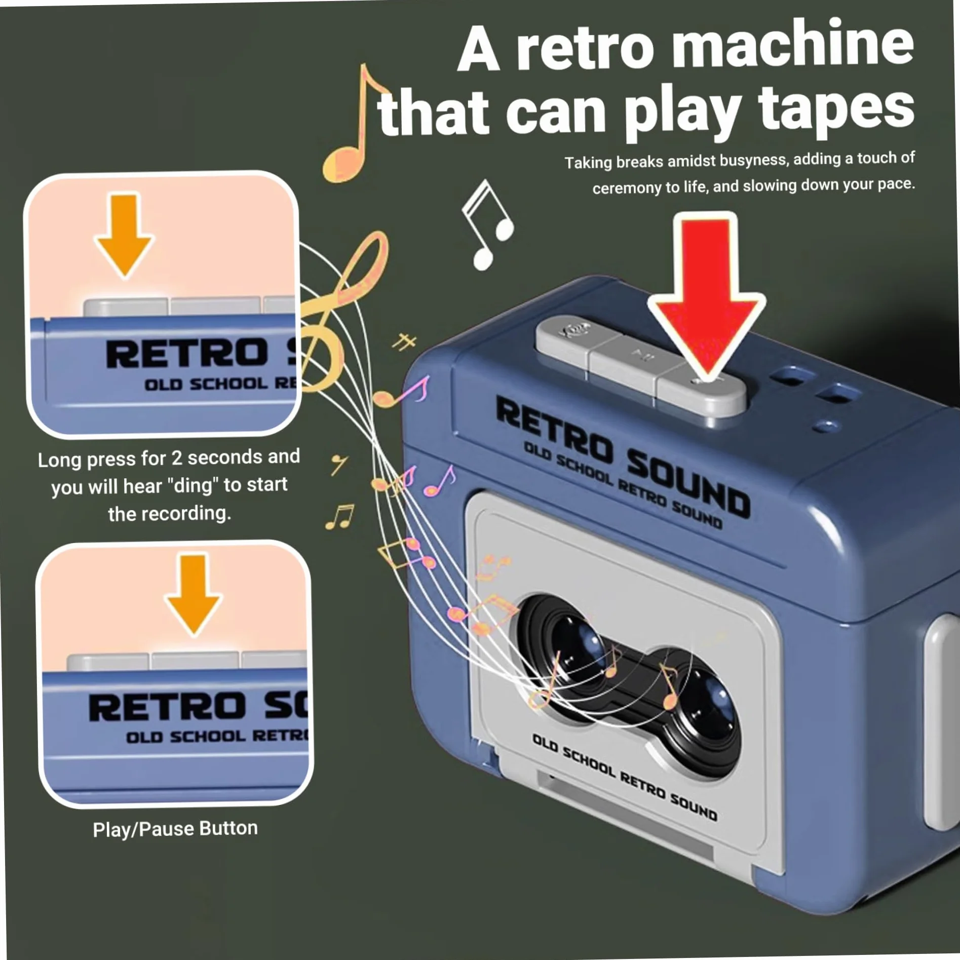 Retro Mini Cassette Player Recorder with Microcassette Player for Music
