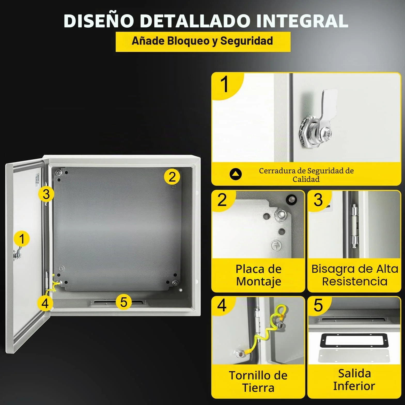 VEVOR Caja NEMA de Acero al Carbono 50 x 50 x 15 cm Caja de Gabinete Eléctrico NEMA 4X IP66 a Prueba de Agua y Polvo Caja de Conexiones Eléctricas para Exteriores e Interiores con Placa de Montaje