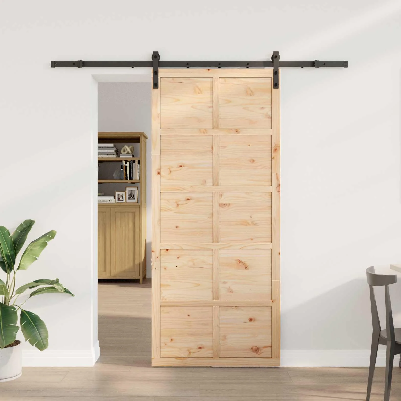 vidaXL Puerta Corredera Natural 90 x 208 cm Madera de Pino Maciza, Sala, Puerta Deslizante Rectangular, Tabique Moderno de Pino, Separador Elegante, Decoración sofisticada para el hogar
