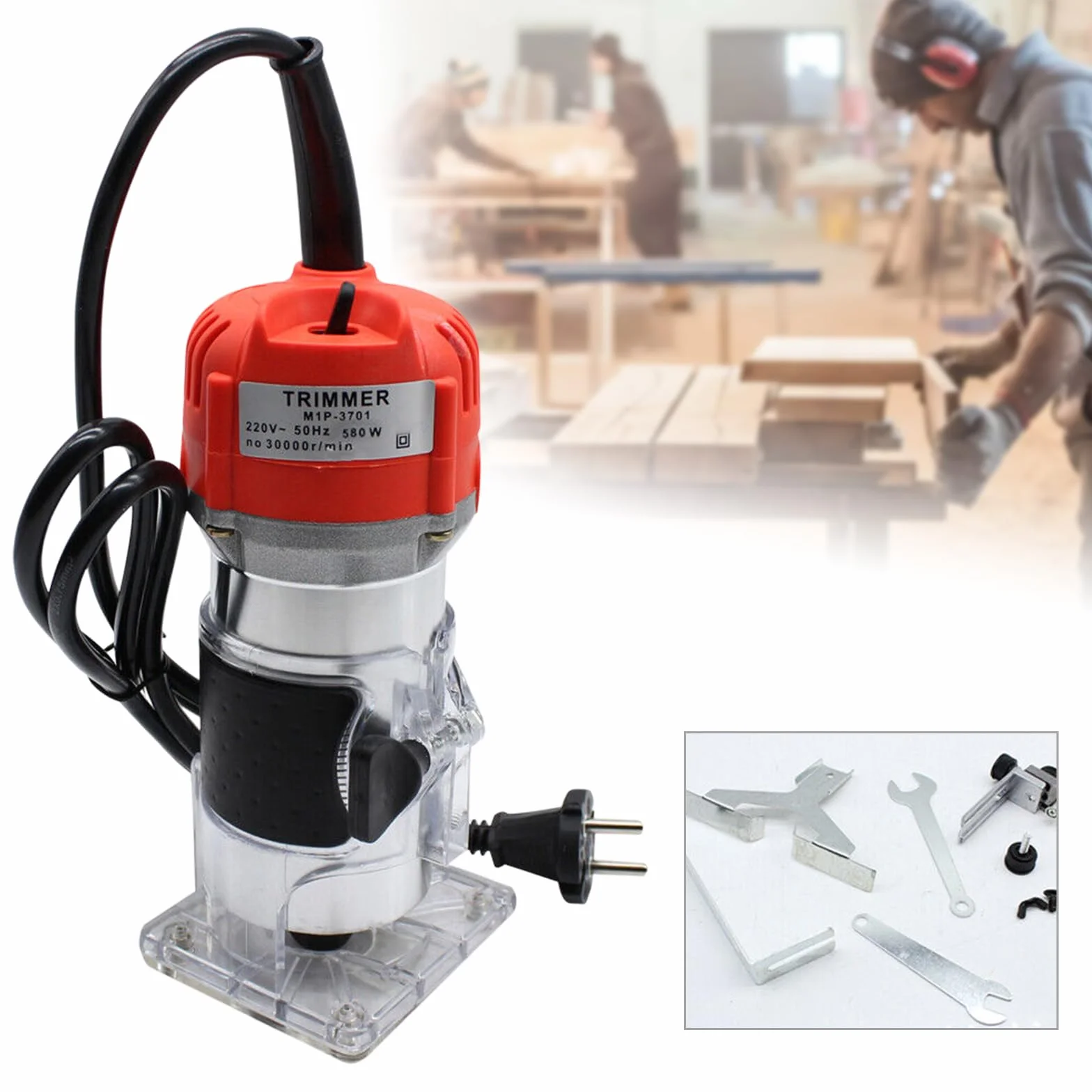 Fresadora de Madera Compacta 800W 30000r/min, Fresadora de Mano Portátil Para, Trabajar la Madera Eléctrica, Diámetro de corte 6,35 mm