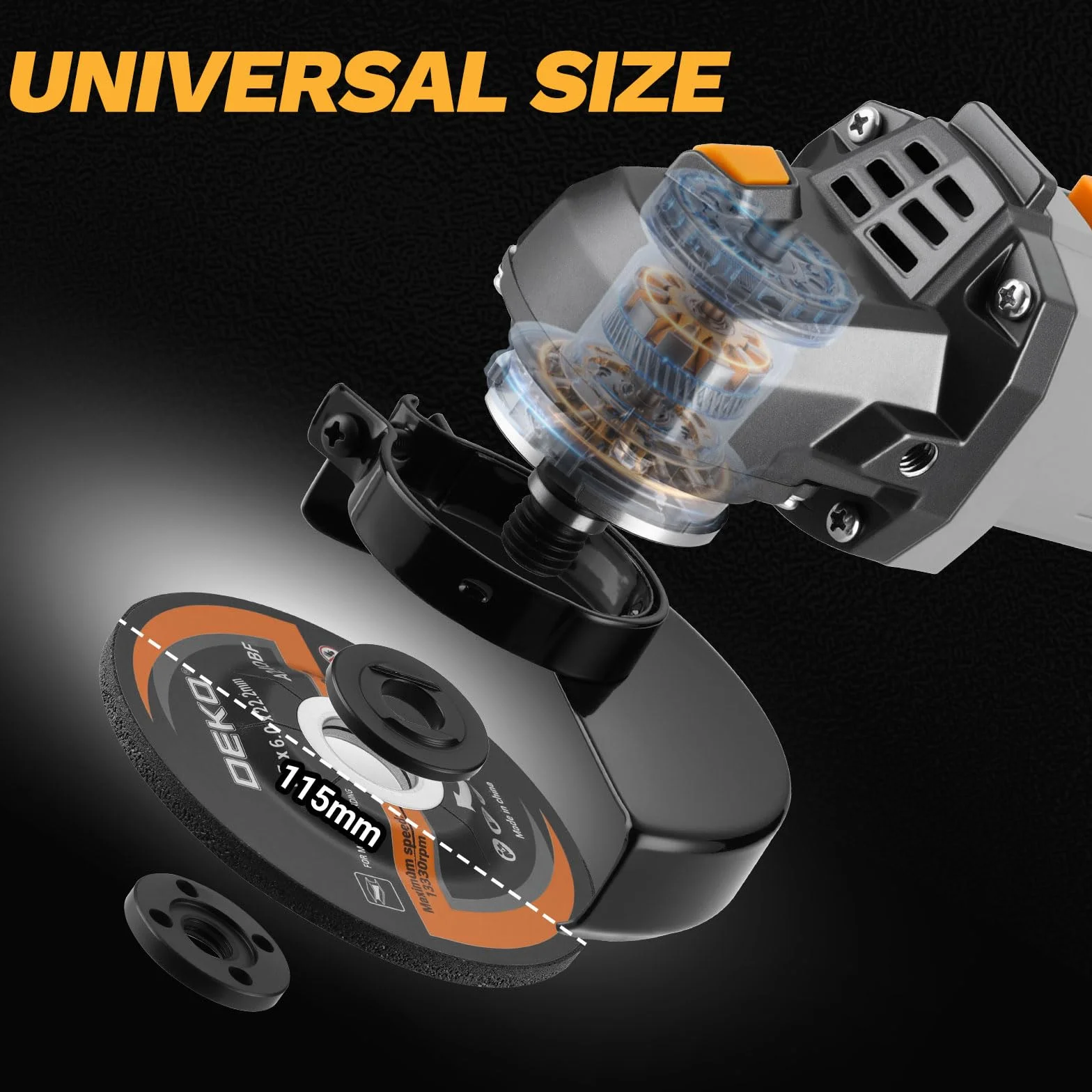 Amoladora Angular, DEKOPRO 115mm 750W Amoladora Angular Eléctrica con cable,12.000 RPM, para cortar, amolar, pulir y lijar, con 2 Discos de Amolar y 1 Disco de Cortar