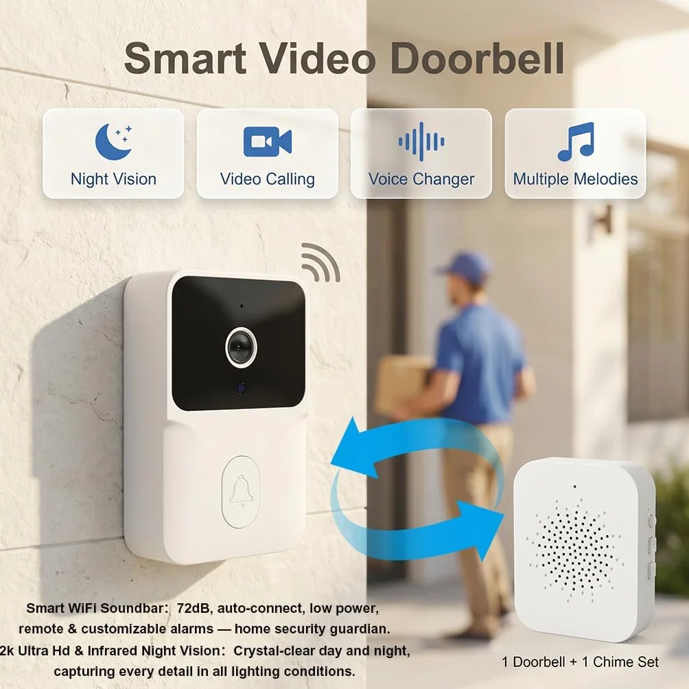 Timbre de vídeo WiFi 1080P con cámara y visión nocturna, audio bidireccional, detección de movimiento, seguridad inteligente para el hogar