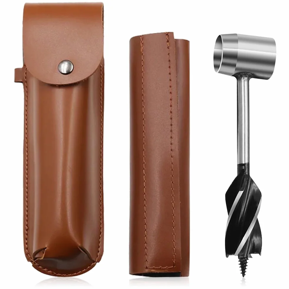 Taladro de Mano, Herramienta de Supervivencia para Colonos Bushcraft, Llave Manual de Barrena con Estuche de Cuero, para Acampar, al Aire Libre Taladro Manual