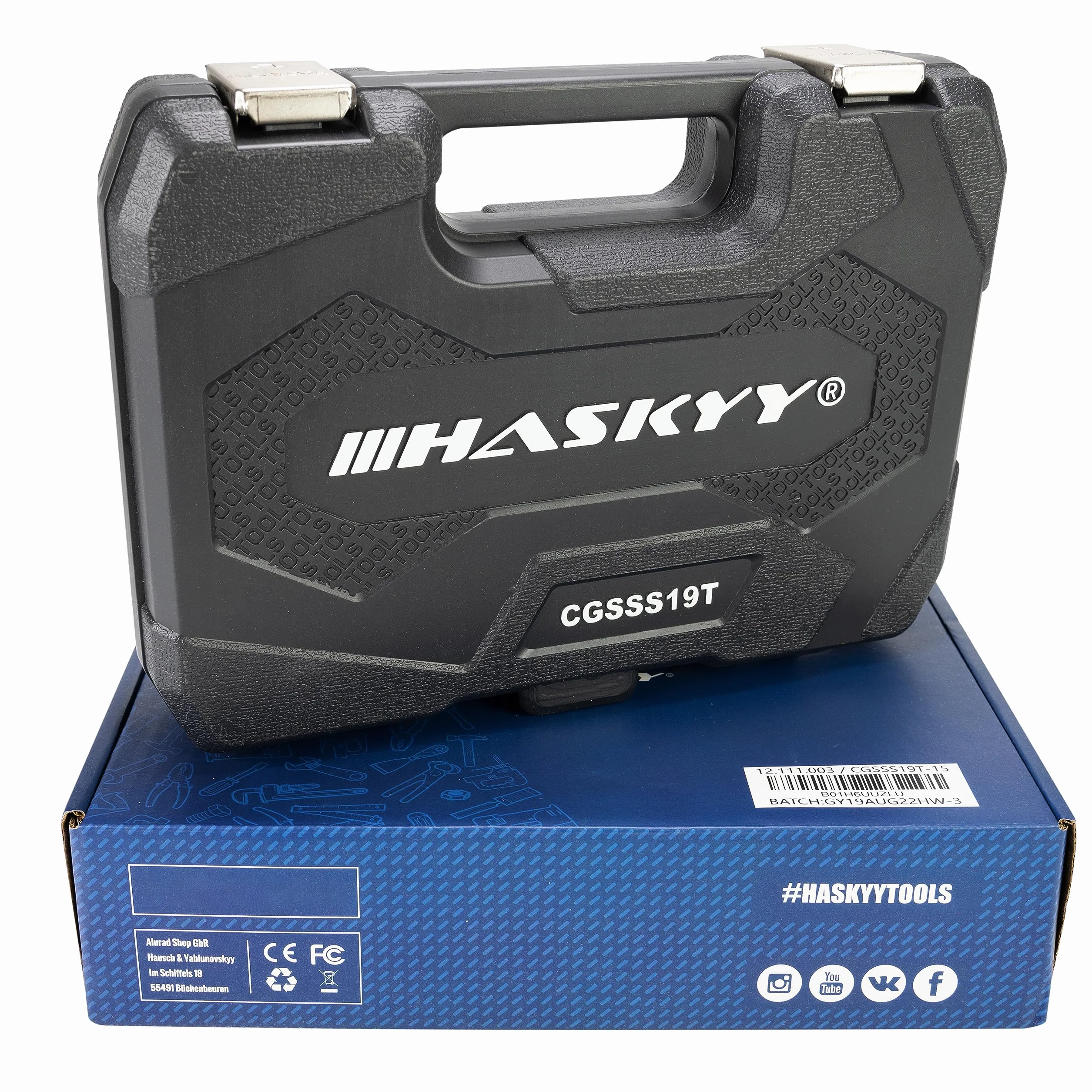 HASKYY Juego de llaves de vaso vasos insertables Gear Lock 1/2" 8-32 I estriados Torx, pulgadas I herramienta para vasos exteriores e interiores I 19 piezas