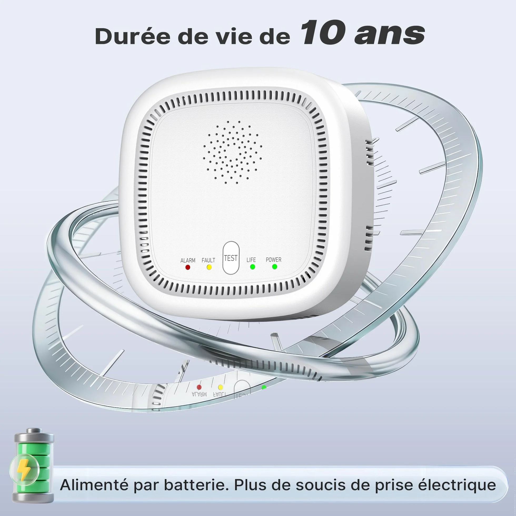 Detector de Gas 100% a Baterías, Detecta Gas Natural GPL Metano Propano con Alarma Acústica y Visual para Casa y Autocaravana (No Incluye Pilas)