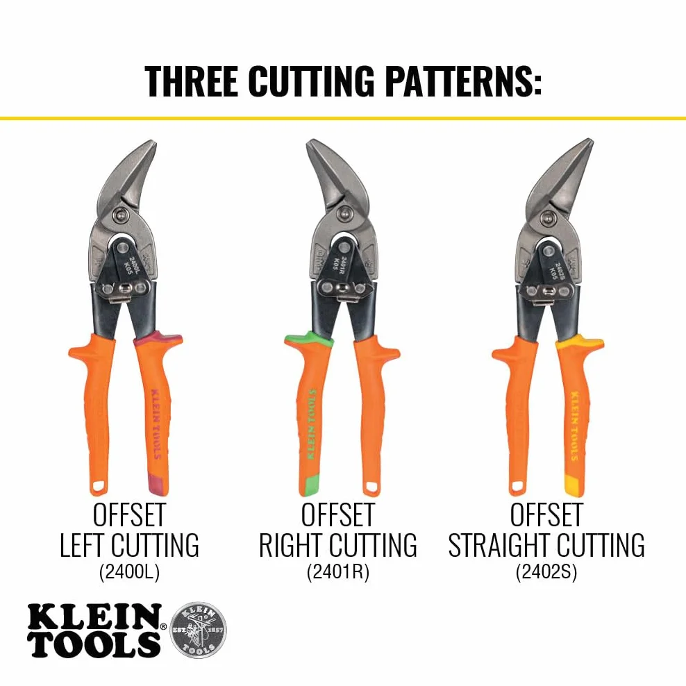 Klein Tools 2401R Tijeras compensadas de corte derecho, tijeras de hojalata de aviación con hoja forjada para corte de chapa de precisión
