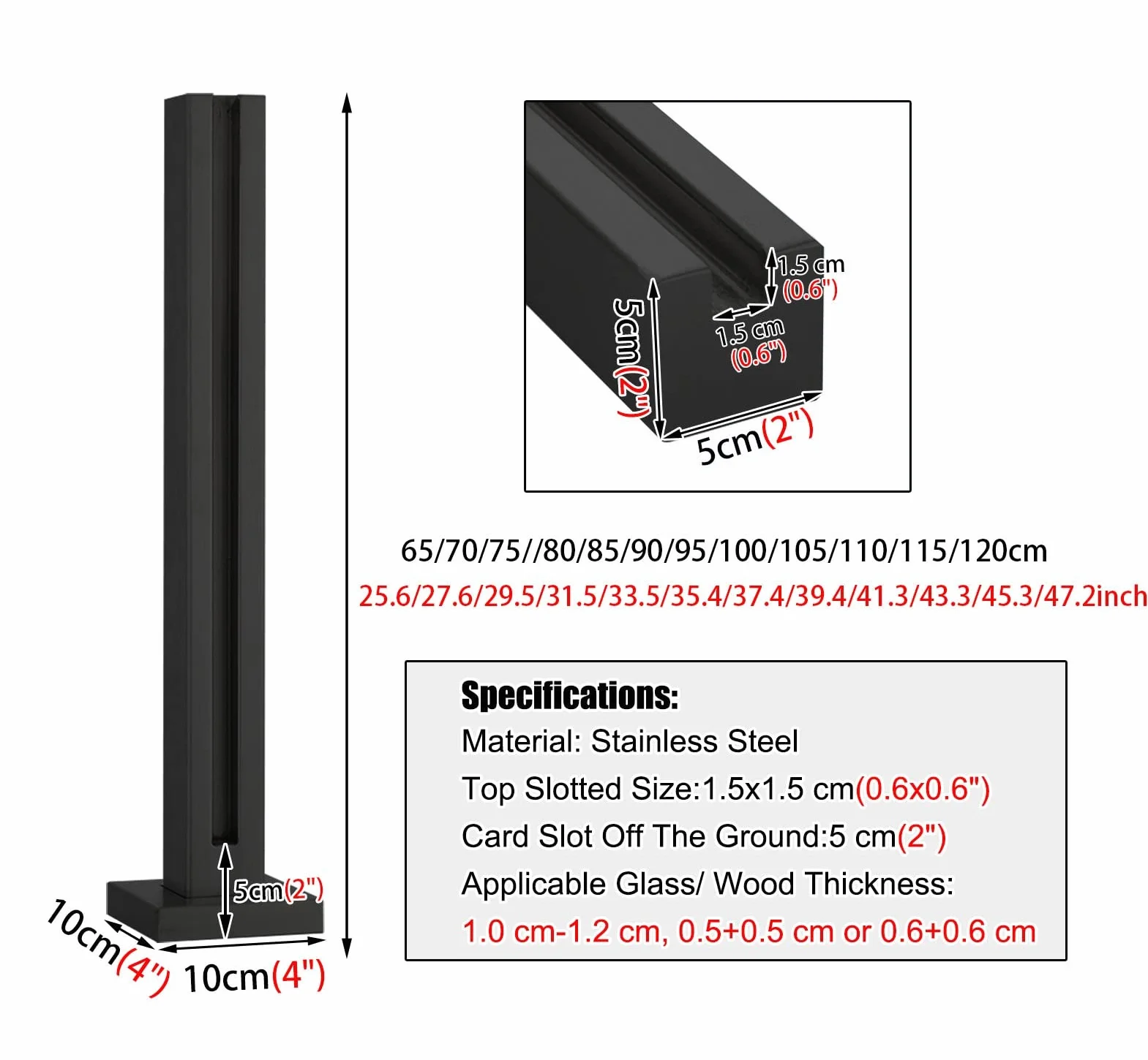 Kit de poste de balaustrada de acero inoxidable 304 de cristal negro para escaleras de pasillo interior de 90 cm de altura