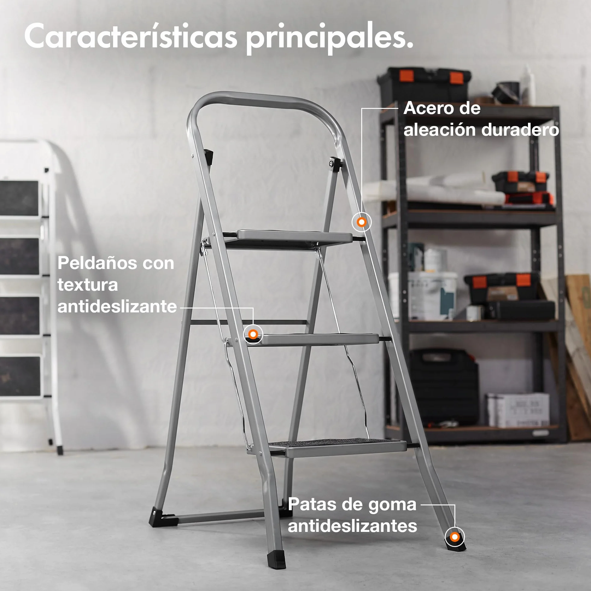 VonHaus Escalera Plegable de 3 Peldaños – Escalera de Tijera Antideslizante y Fácil de Guardar - Soporta hasta 150 Kg - Escalera Articulada Premium para Bricolaje y Jardinería – Acero Duradero