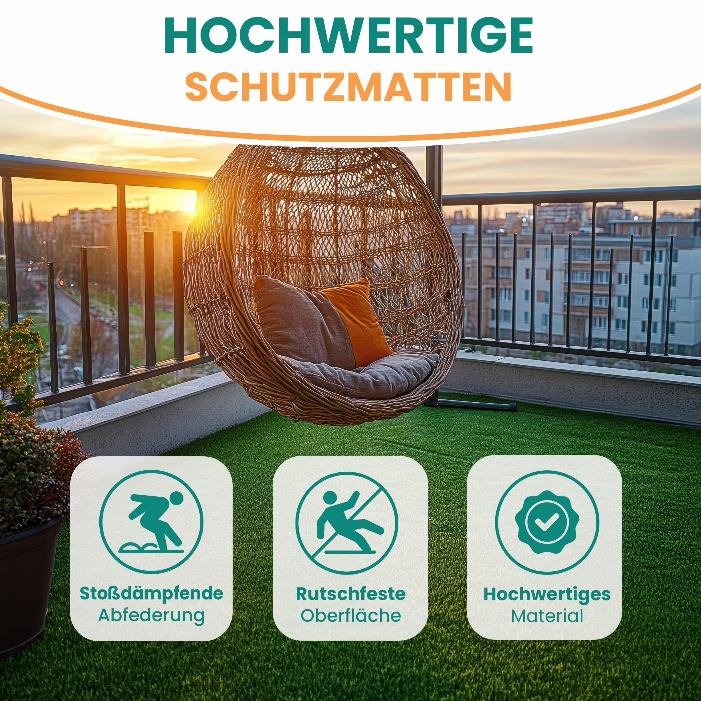 Gartenpirat Alfombrilla Anticaída con Césped Artificial 50x50 cm 50 mm – Seguridad Jardín Zona de Juegos – Antideslizante – Interior y Exterior