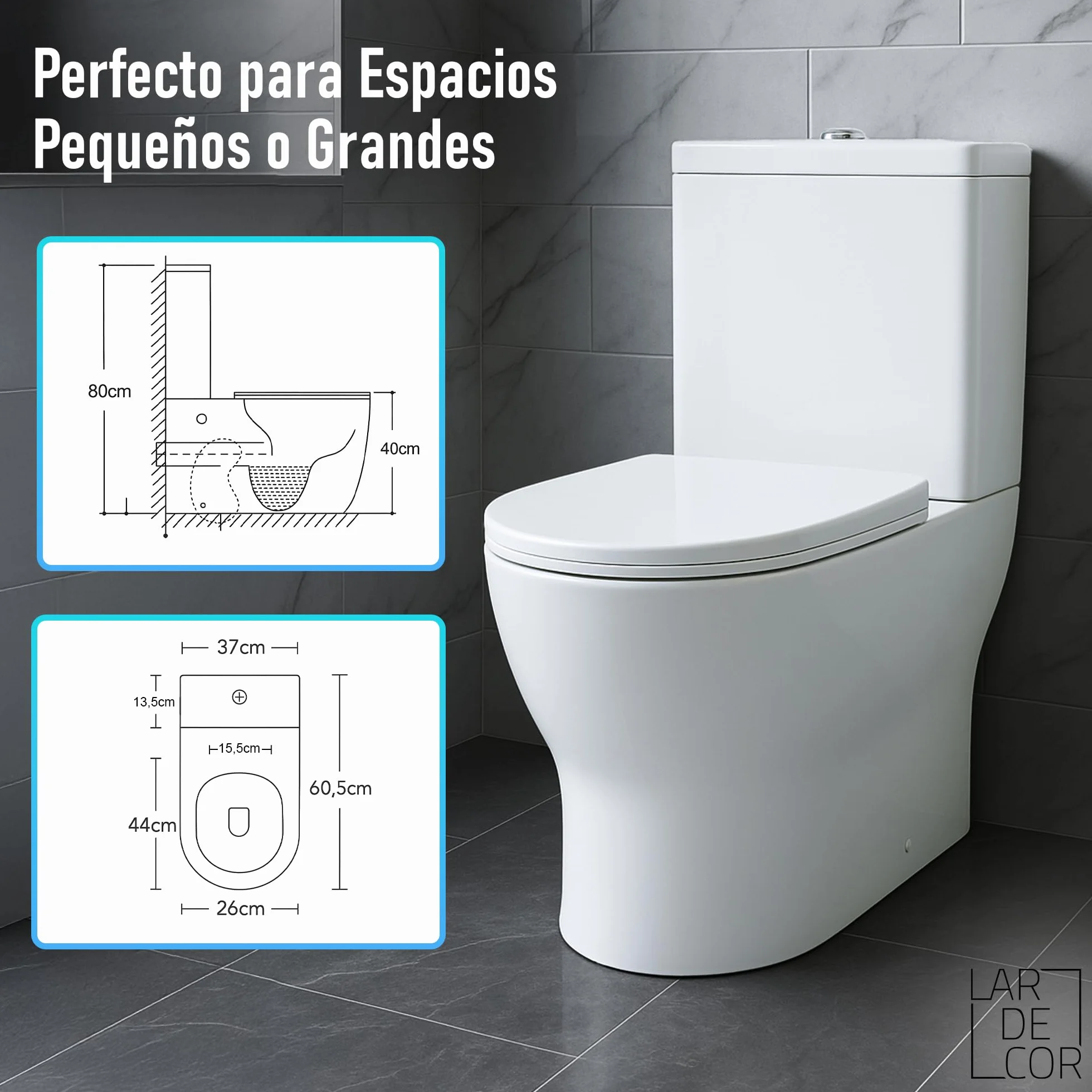 WC Inodoro Completo con Sistema Rimless Antibacterias | 605×370×800 mm | Váter de Baño de Cerámica, Tapa Dura Extrafina UF Amortiguada, Retrete de Doble Descarga y Ahorro de Agua (Blanco)