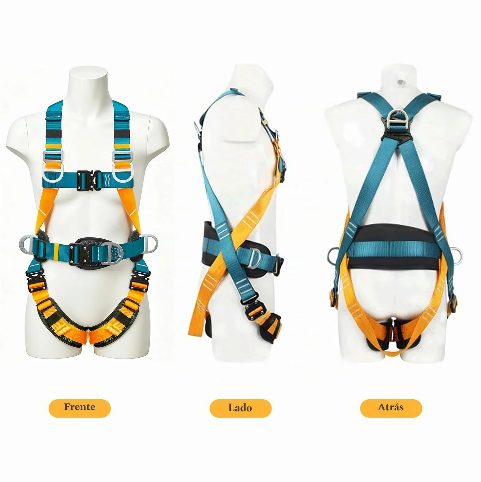 Arnes de seguridad trabajo en altura con cordones, arnes de protección anticaídas de seguridad, con 2 hebillas grandes y 2 cordones de 2 m, carga de 140 kg, para trabajos aéreos, escalada, hombres