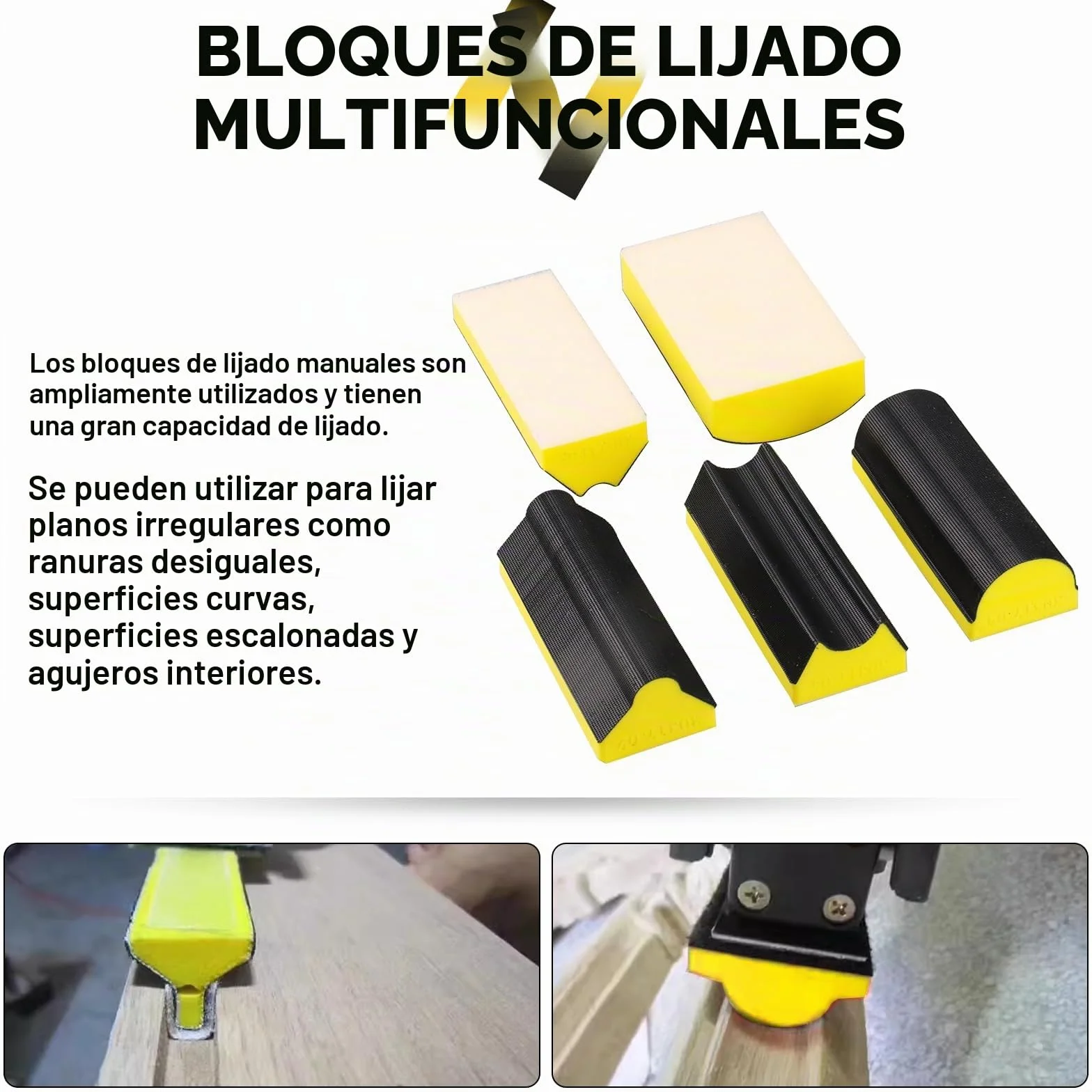 Ensemble de 9 Bloques de lijado,gancho bucle mano bloque, almohadilla placa de respaldo, ponçage à crochets Forme convexe et concave pour le travail du bois, meubles, la peinture automobile