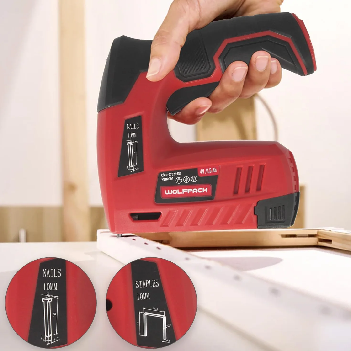 Clavadora grapadora recargable, pistola grapas y clavos, clavadora a bateria, 1.500 mah, 40 grapas minuto con grapas y clavos